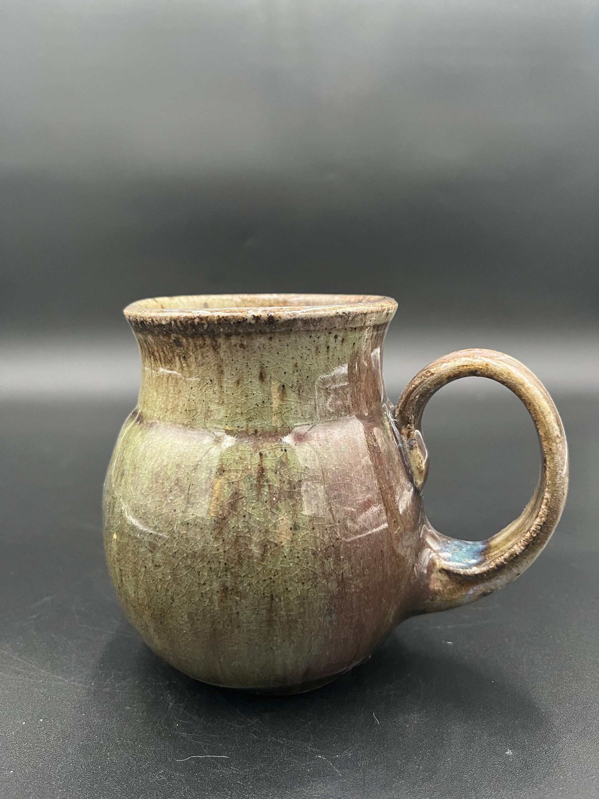 Wood fired Large Irridescent Blue-Green Mug - handmade