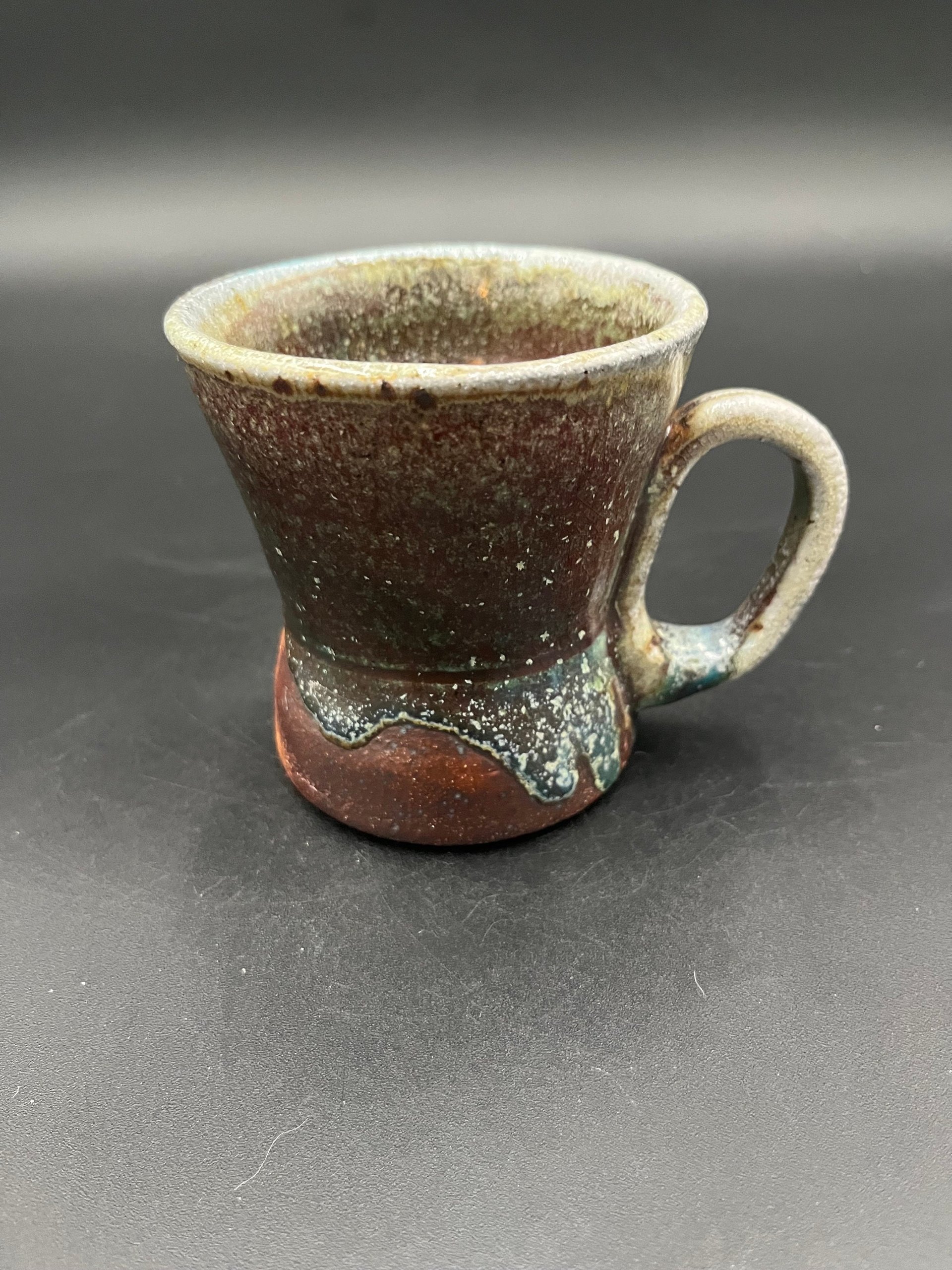 Wood fired Irridescent Blue-Green Mug - handmade