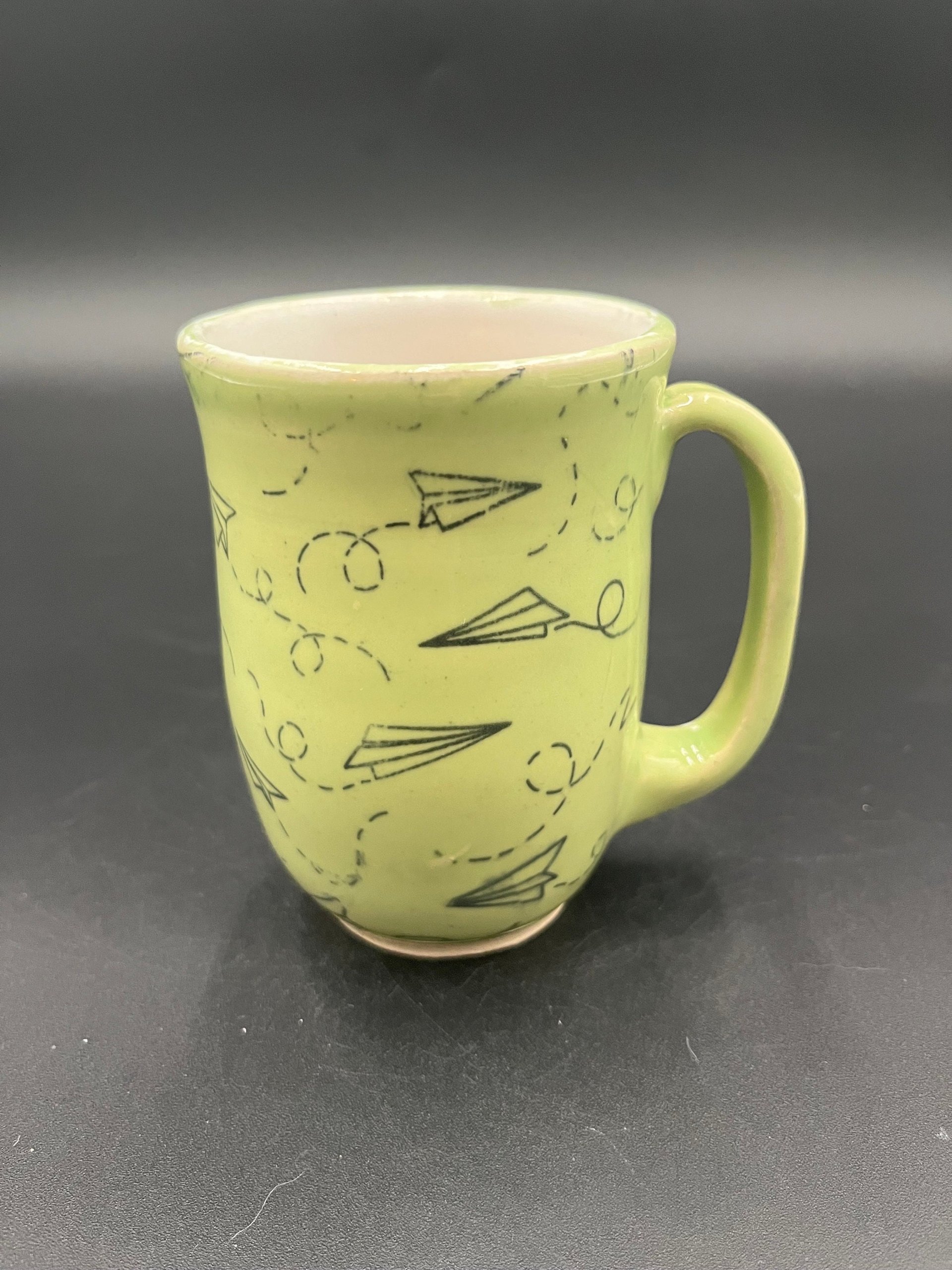 Handmade Green Paper Airplane Ceramic Mug