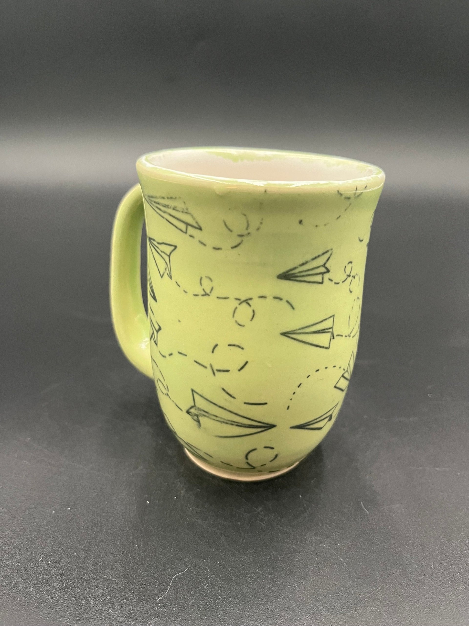 Handmade Green Paper Airplane Ceramic Mug