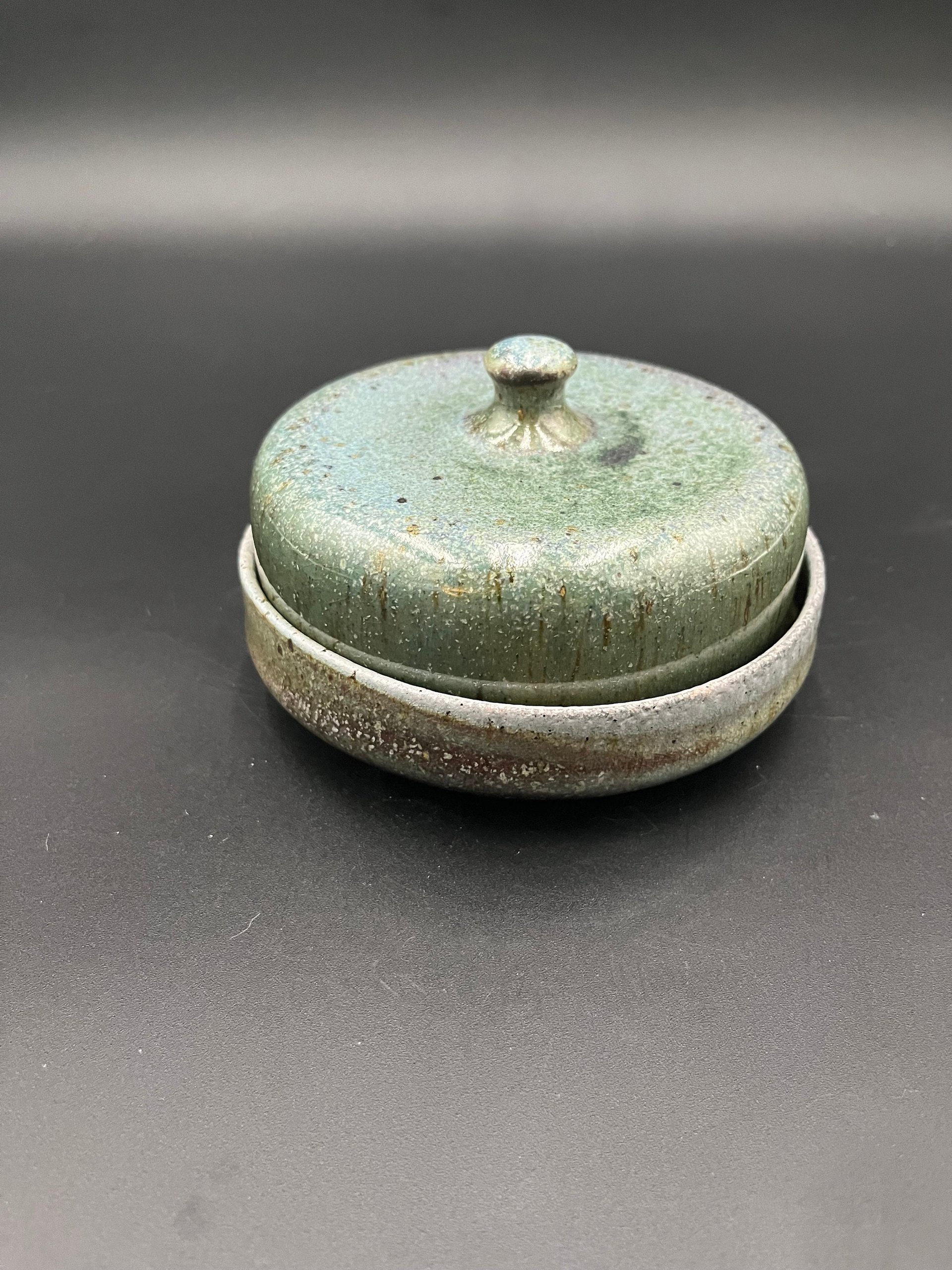Handmade Wood fired Blue-Green Ceramic Butter Dish