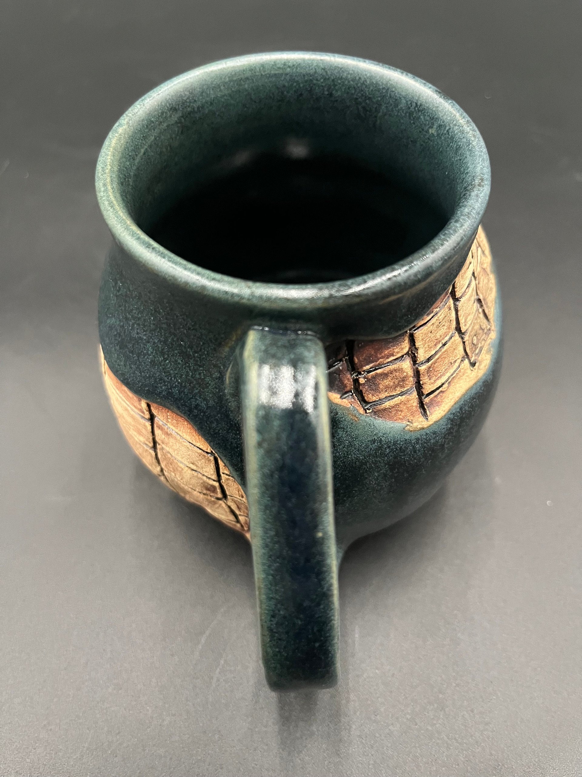 Handmade Ceramic Blue Mug with Carved Bricks - inspired by Diagon Alley