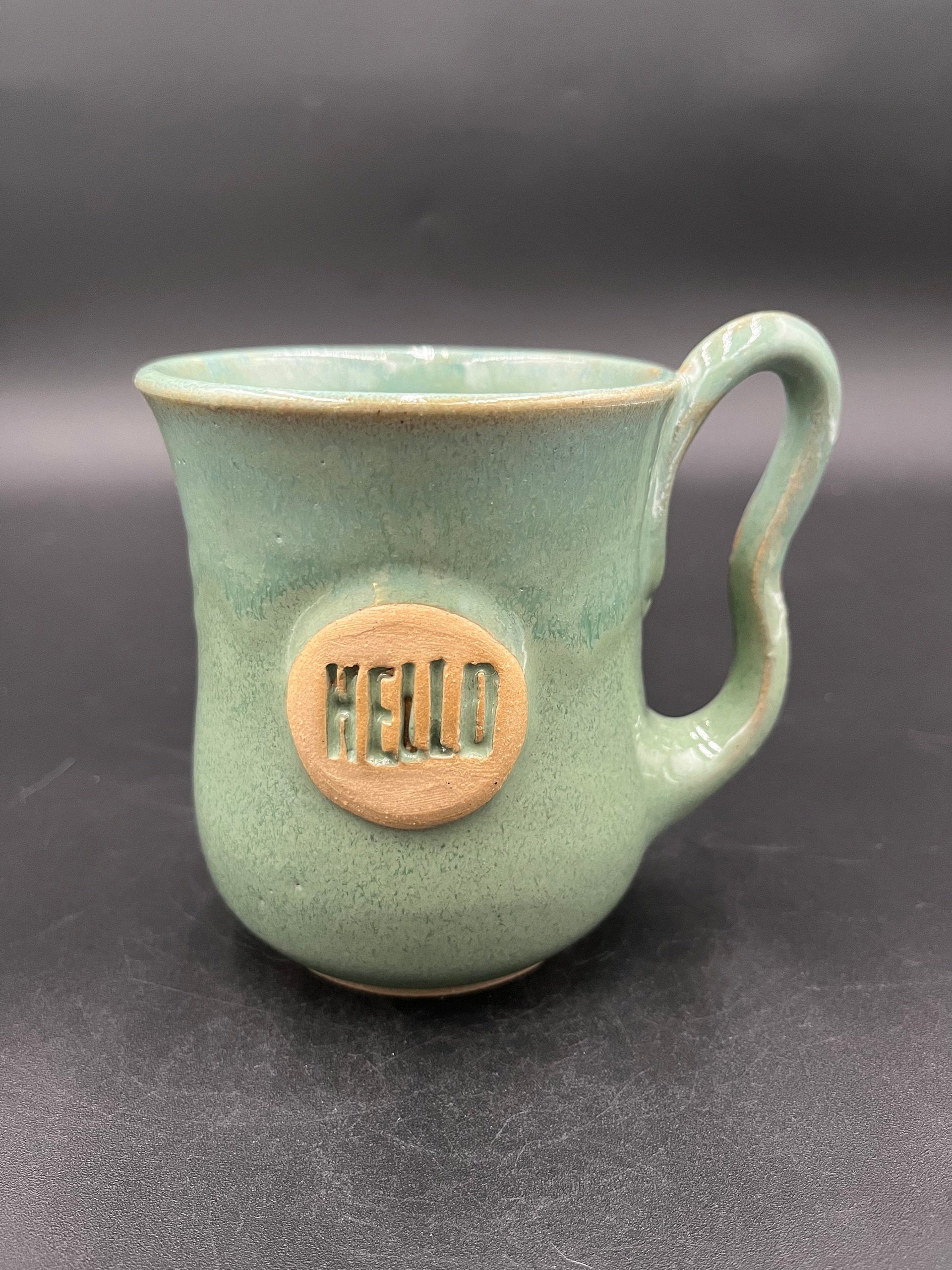 Handmade Agave Green “Hello” Ceramic Mug