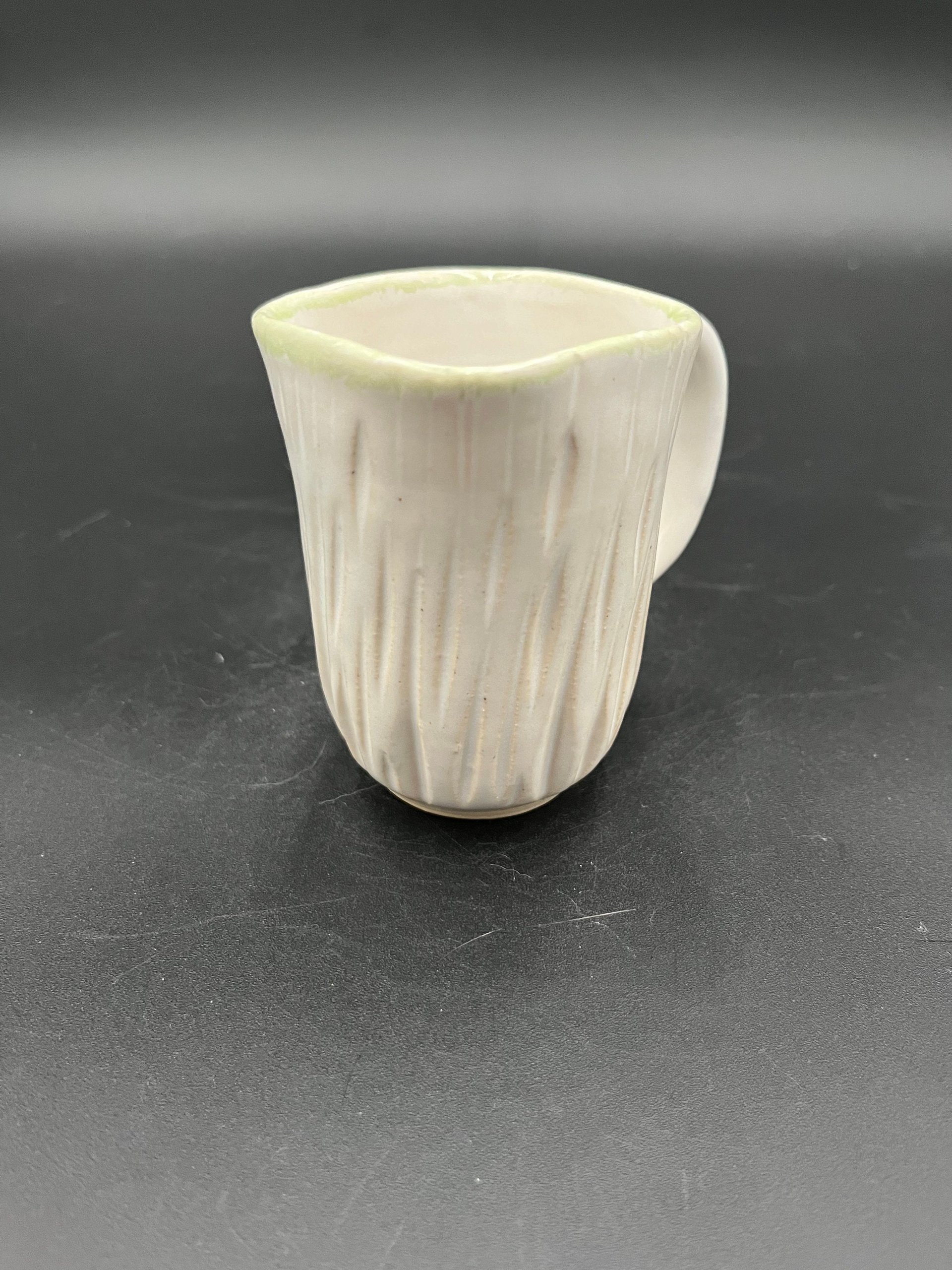 Small Carved Handmade Ceramic White Mug - great for espresso