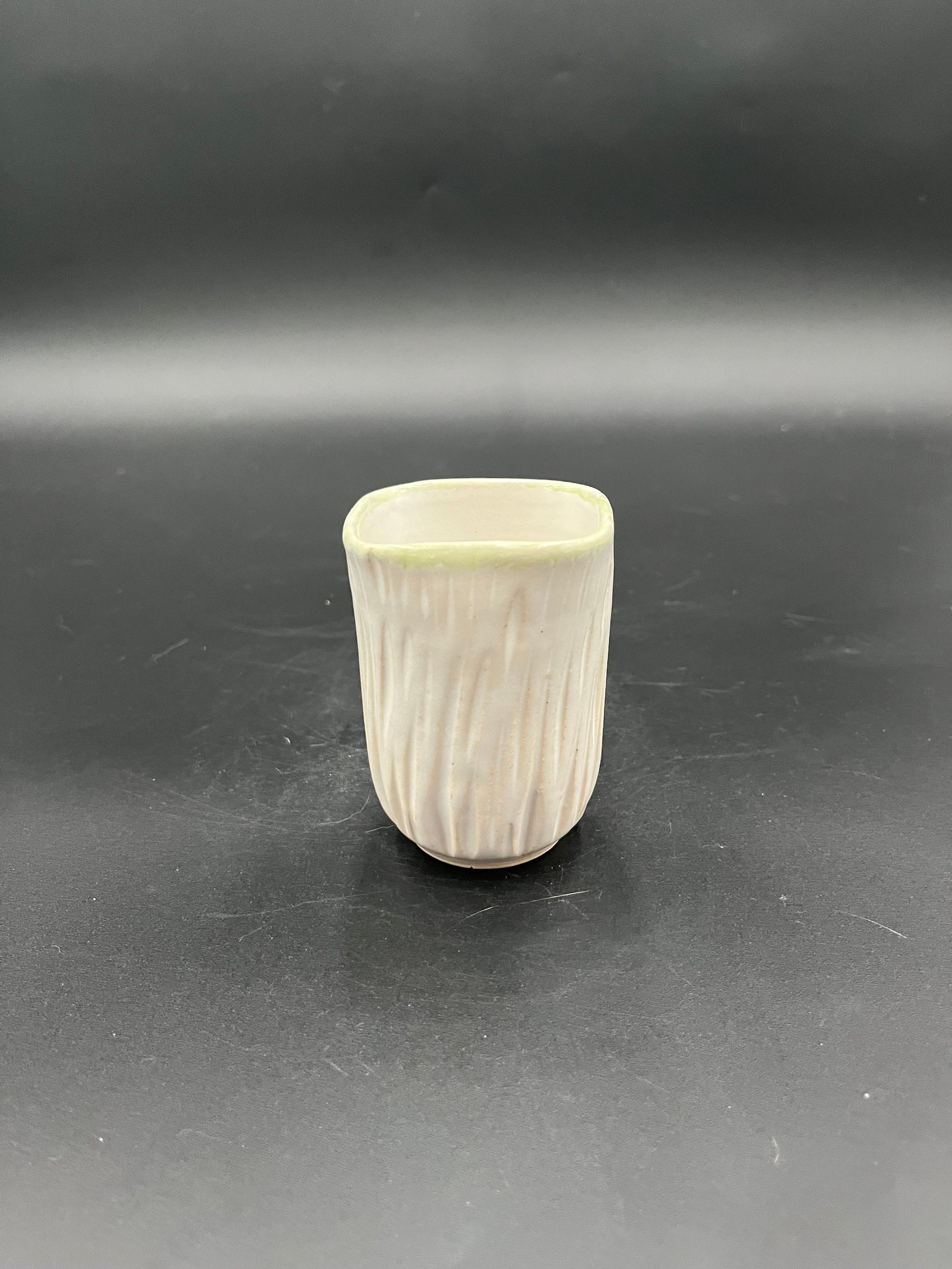 Small Carved Handmade Ceramic White Mug - great for espresso