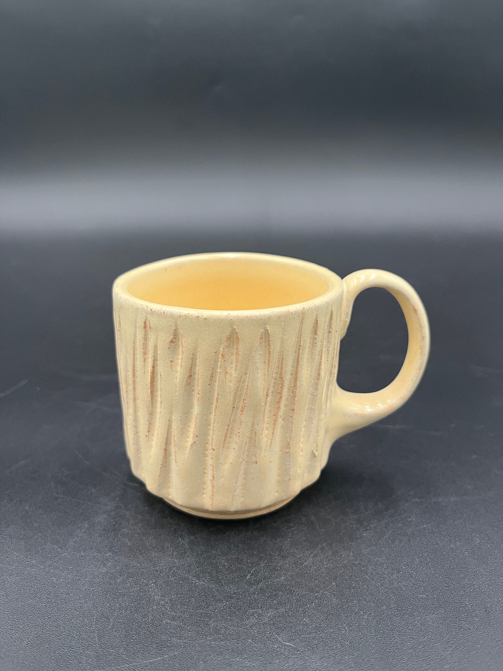 Small Carved Handmade Ceramic Yellow Mug - great for espresso