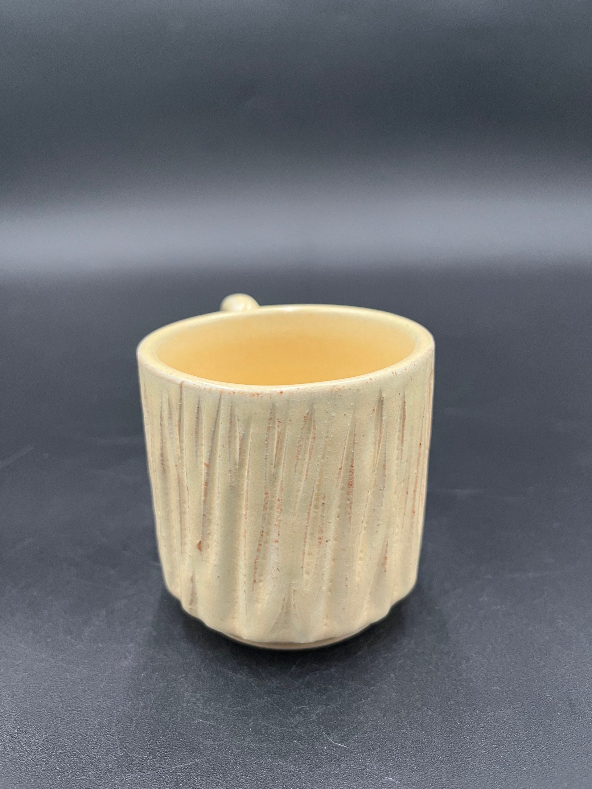 Small Carved Handmade Ceramic Yellow Mug - great for espresso