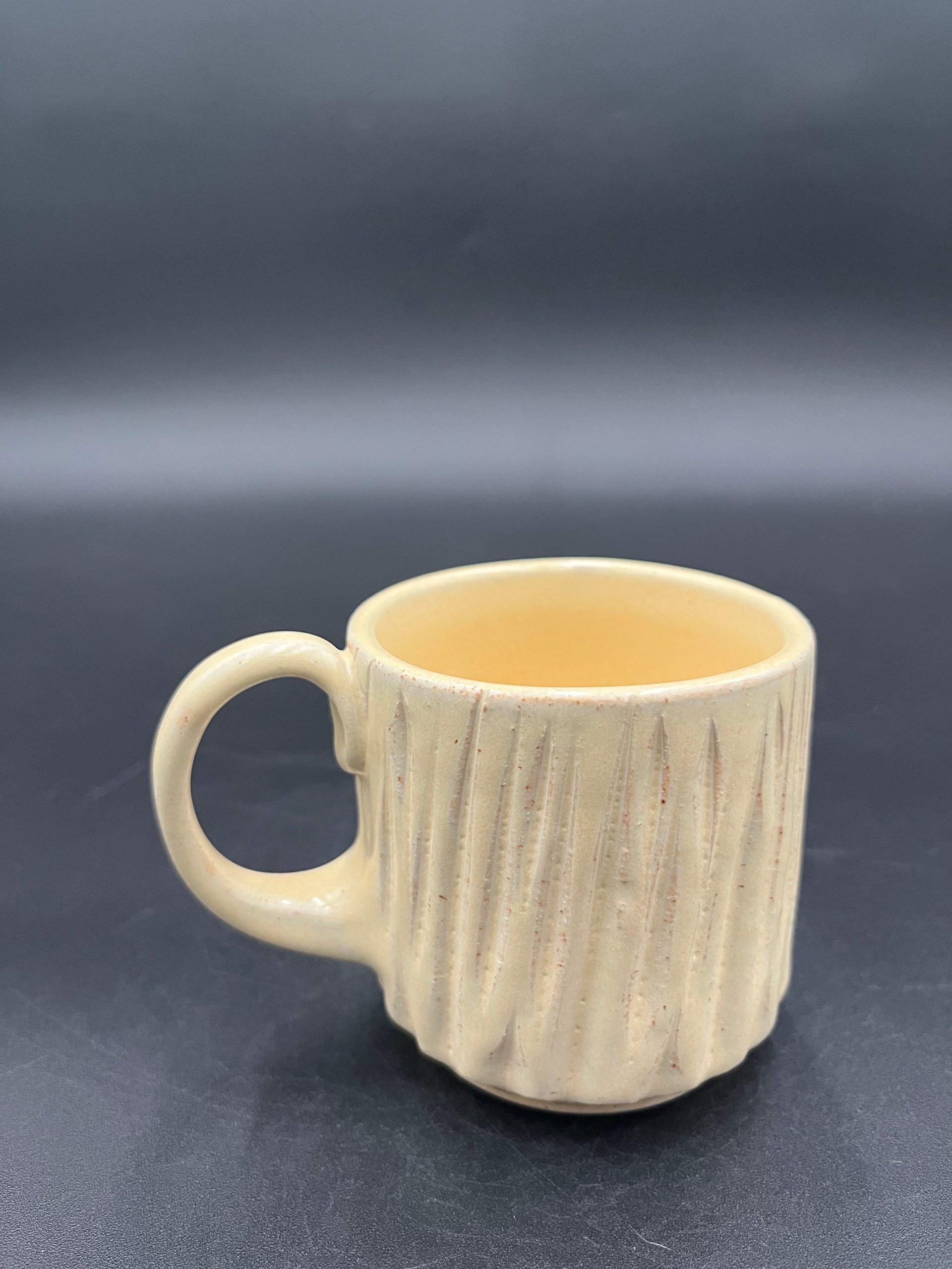 Small Carved Handmade Ceramic Yellow Mug - great for espresso