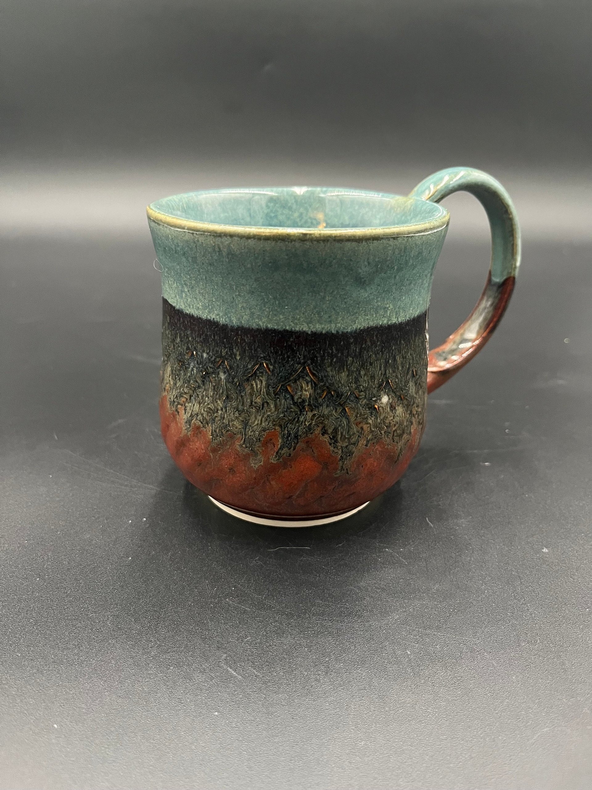 Handmade Ceramic Dragon Scale Inspired Earthy Blue and Red Mug