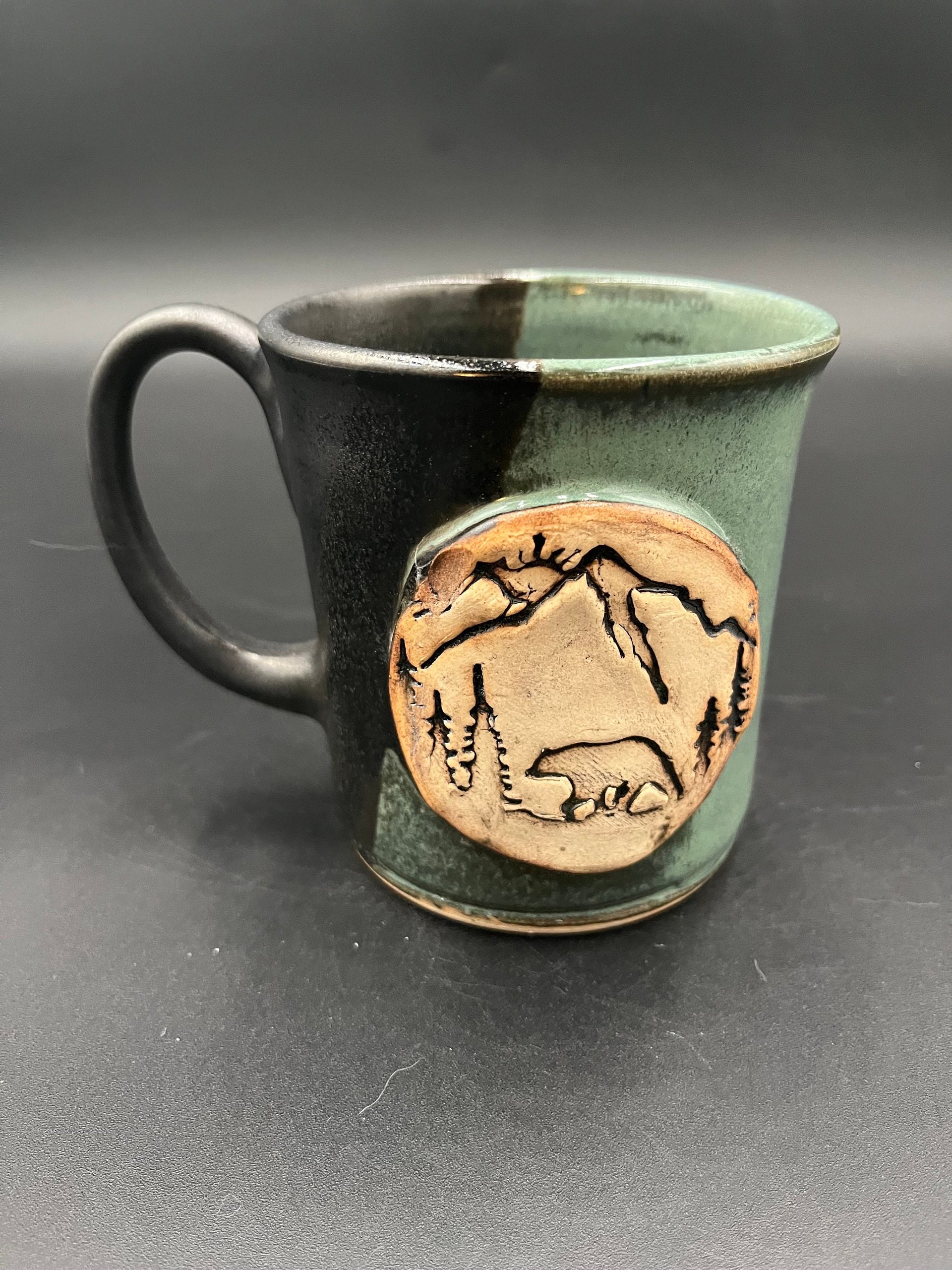 Handmade Ceramic Outdoor Inspired Earthy Green and Black Mug