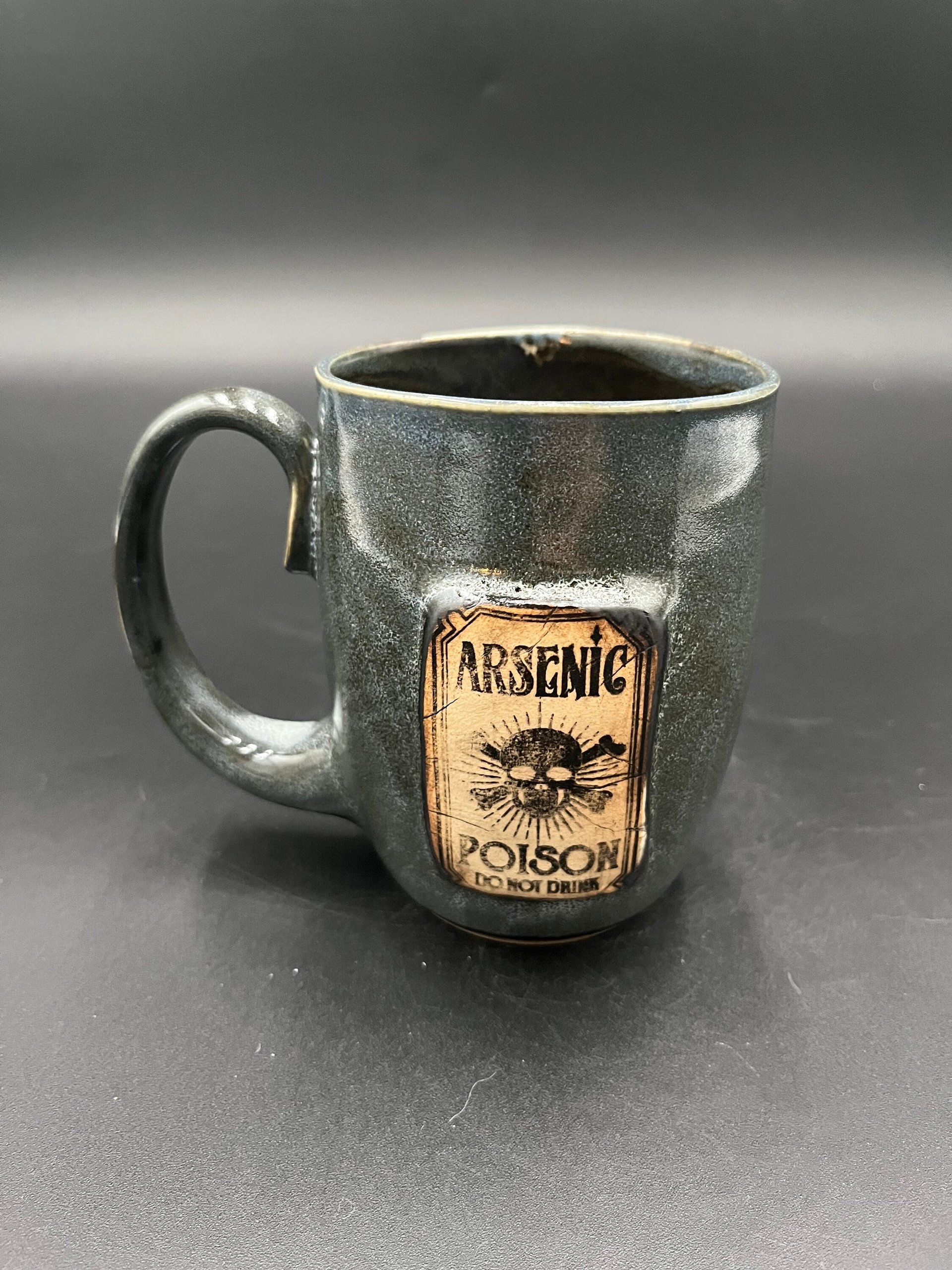 Handmade Ceramic “Poison” Inspired Black and Grey Mug - Arsenic