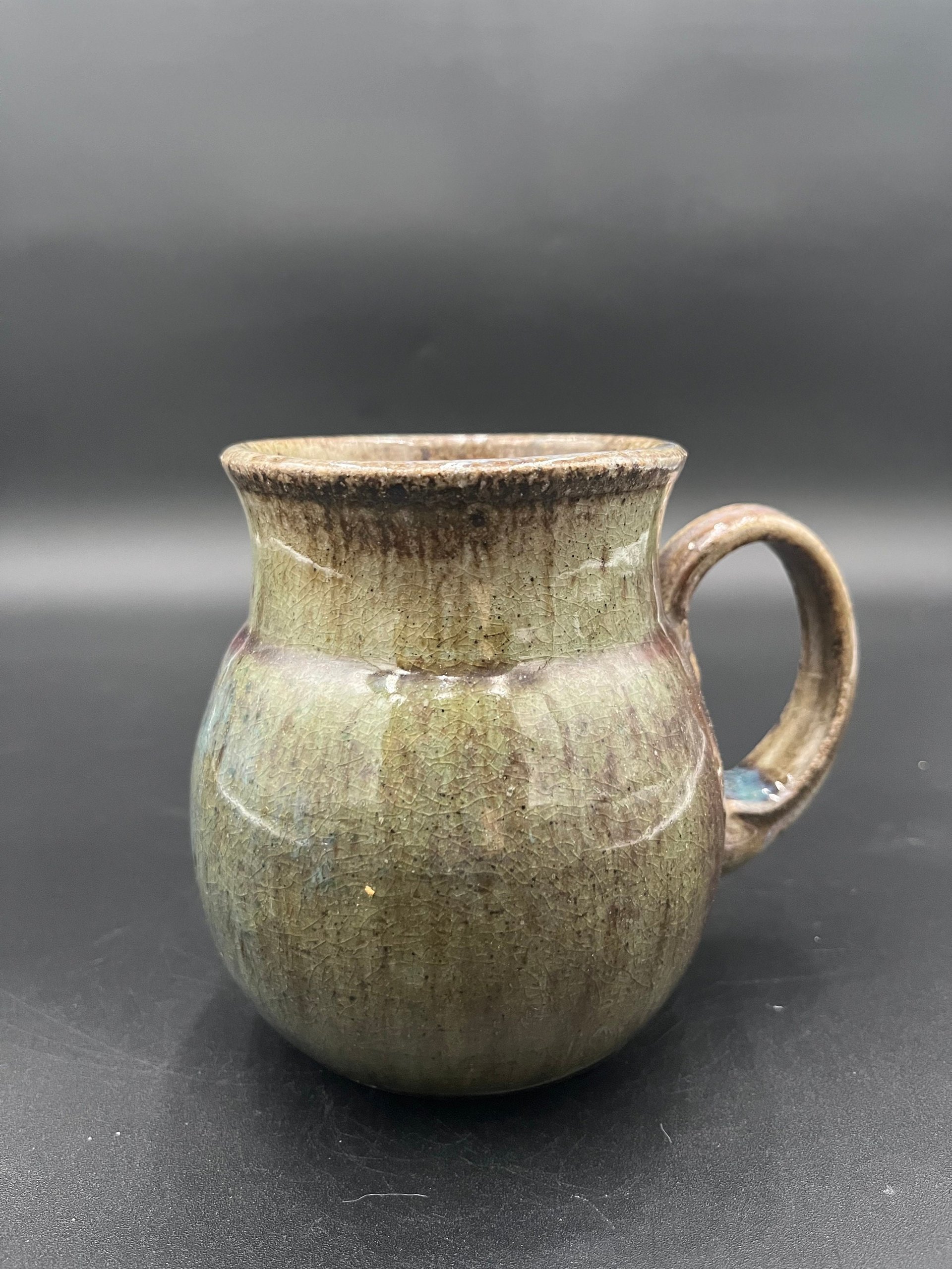 Wood fired Large Irridescent Blue-Green Mug - handmade