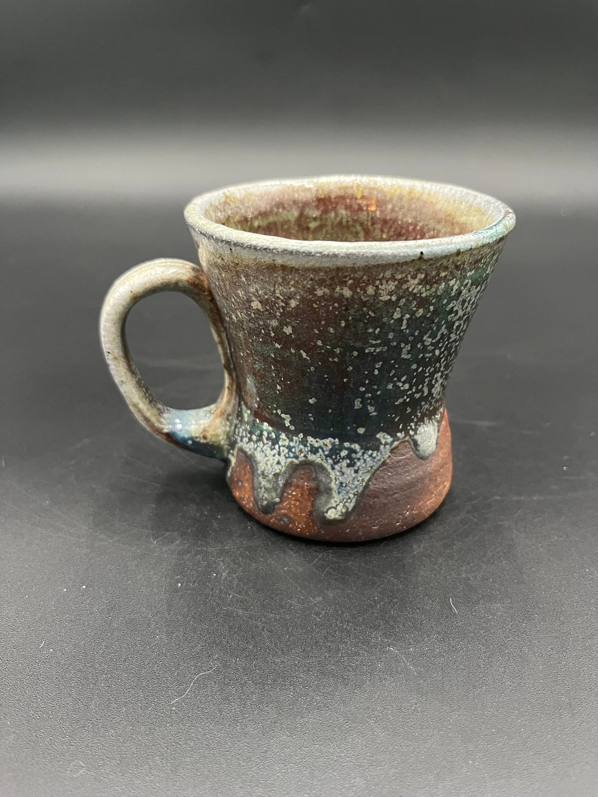 Wood fired Irridescent Blue-Green Mug - handmade