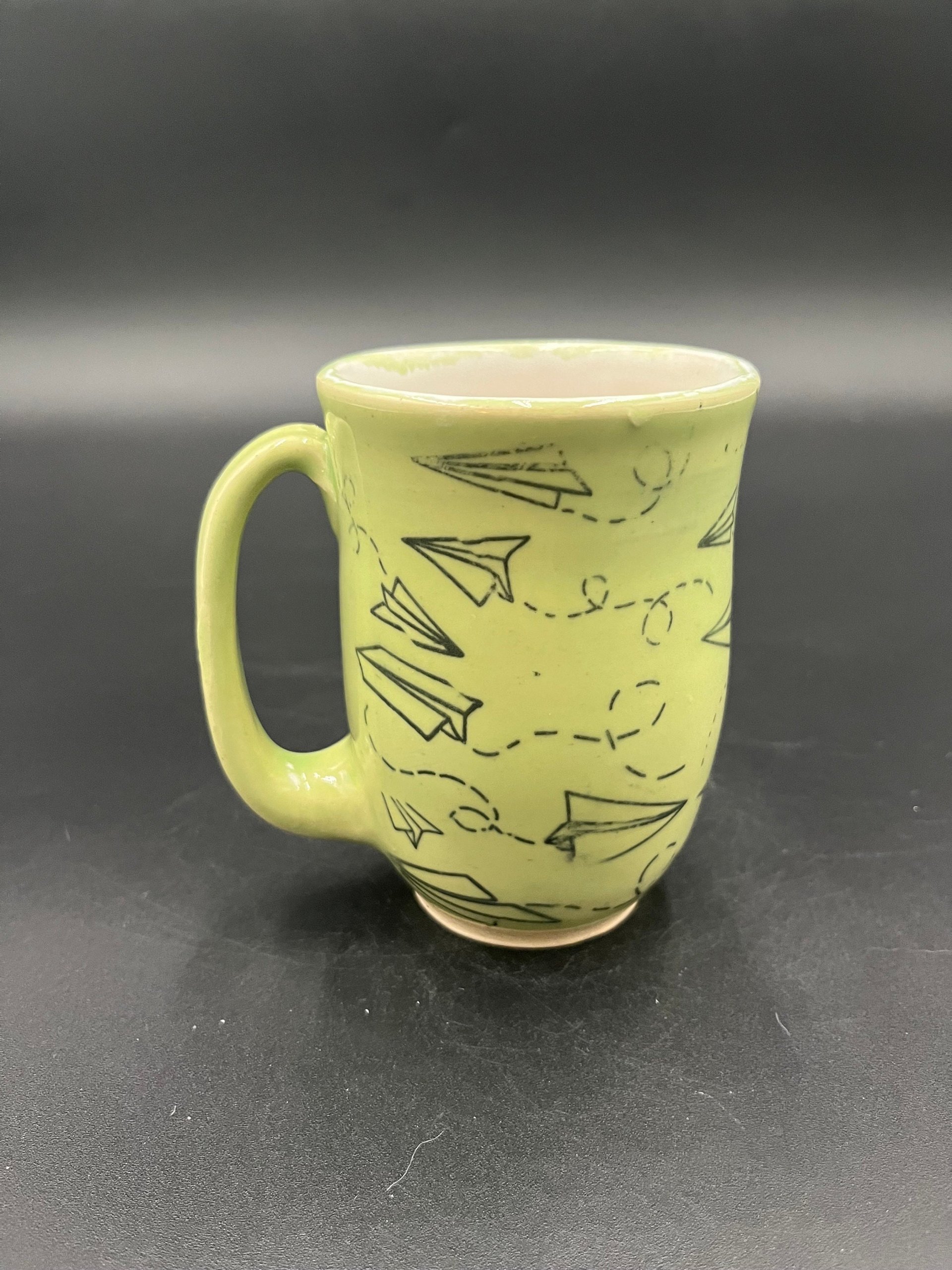 Handmade Green Paper Airplane Ceramic Mug