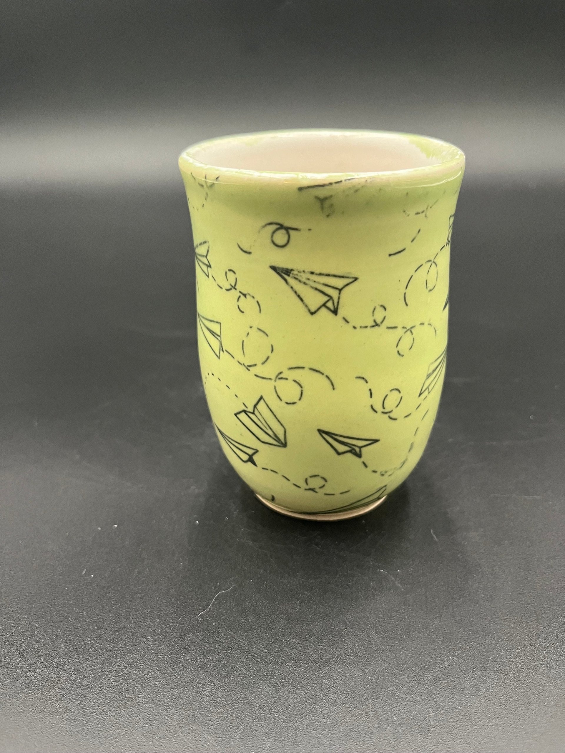 Handmade Green Paper Airplane Ceramic Mug