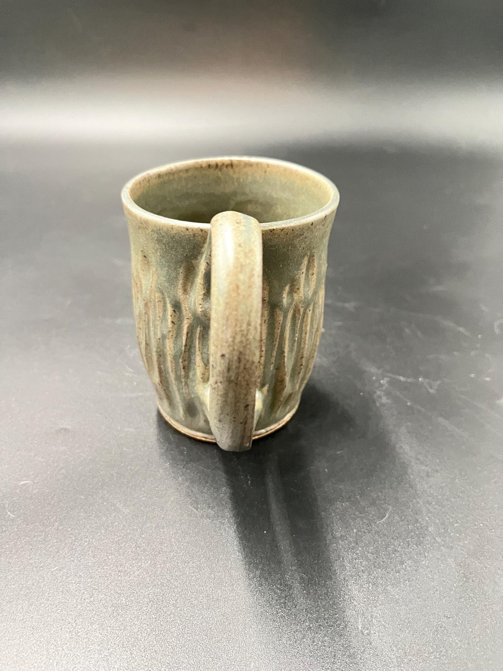Handmade Carved Smokey Gray Ceramic Mug