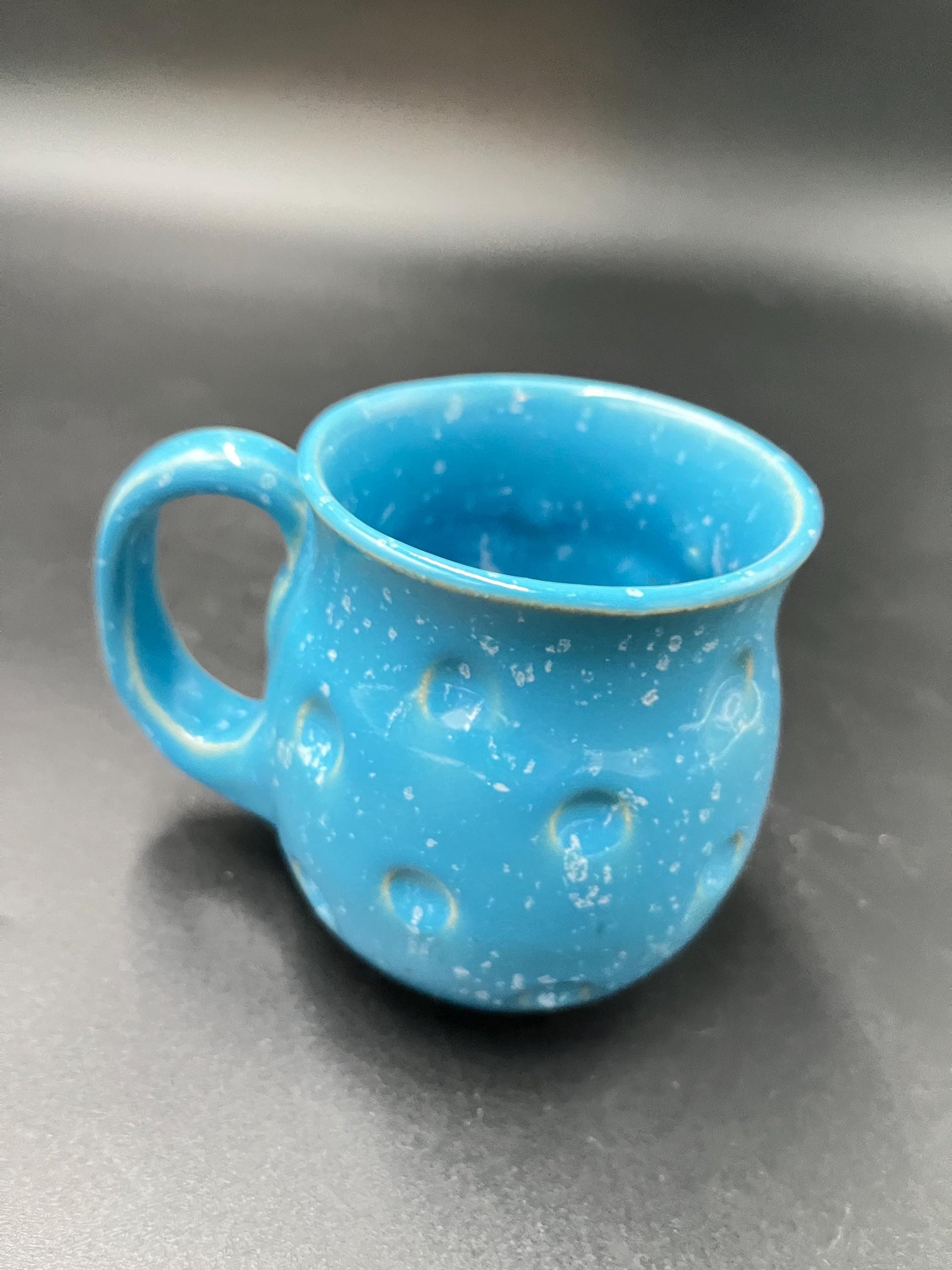 Handmade Bright Blue Polka Dot Ceramic Mug
