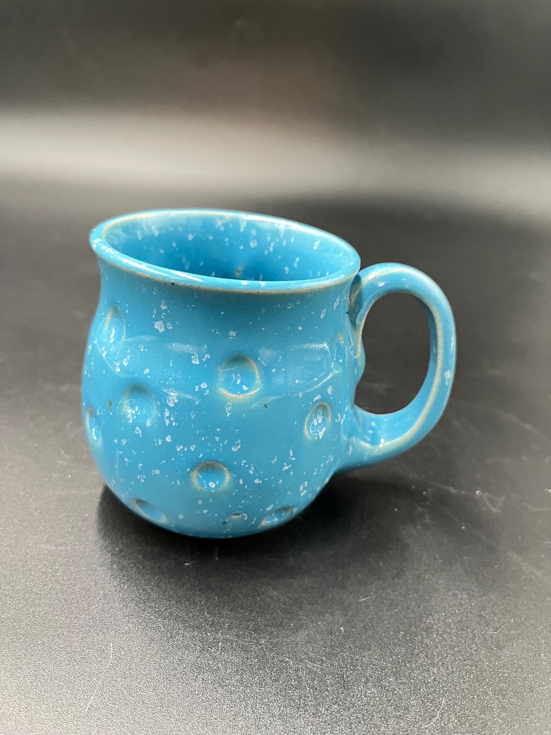 Handmade Bright Blue Polka Dot Ceramic Mug