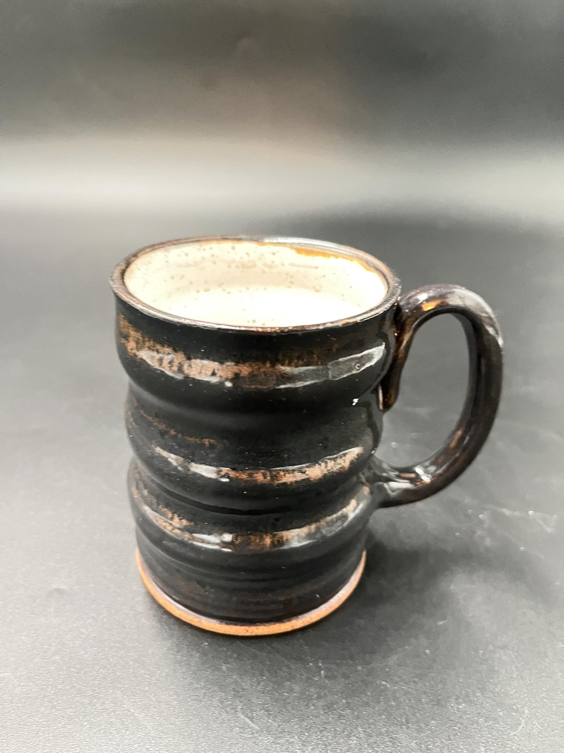 Handmade Carved Glittery Black and Copper Ceramic Mug