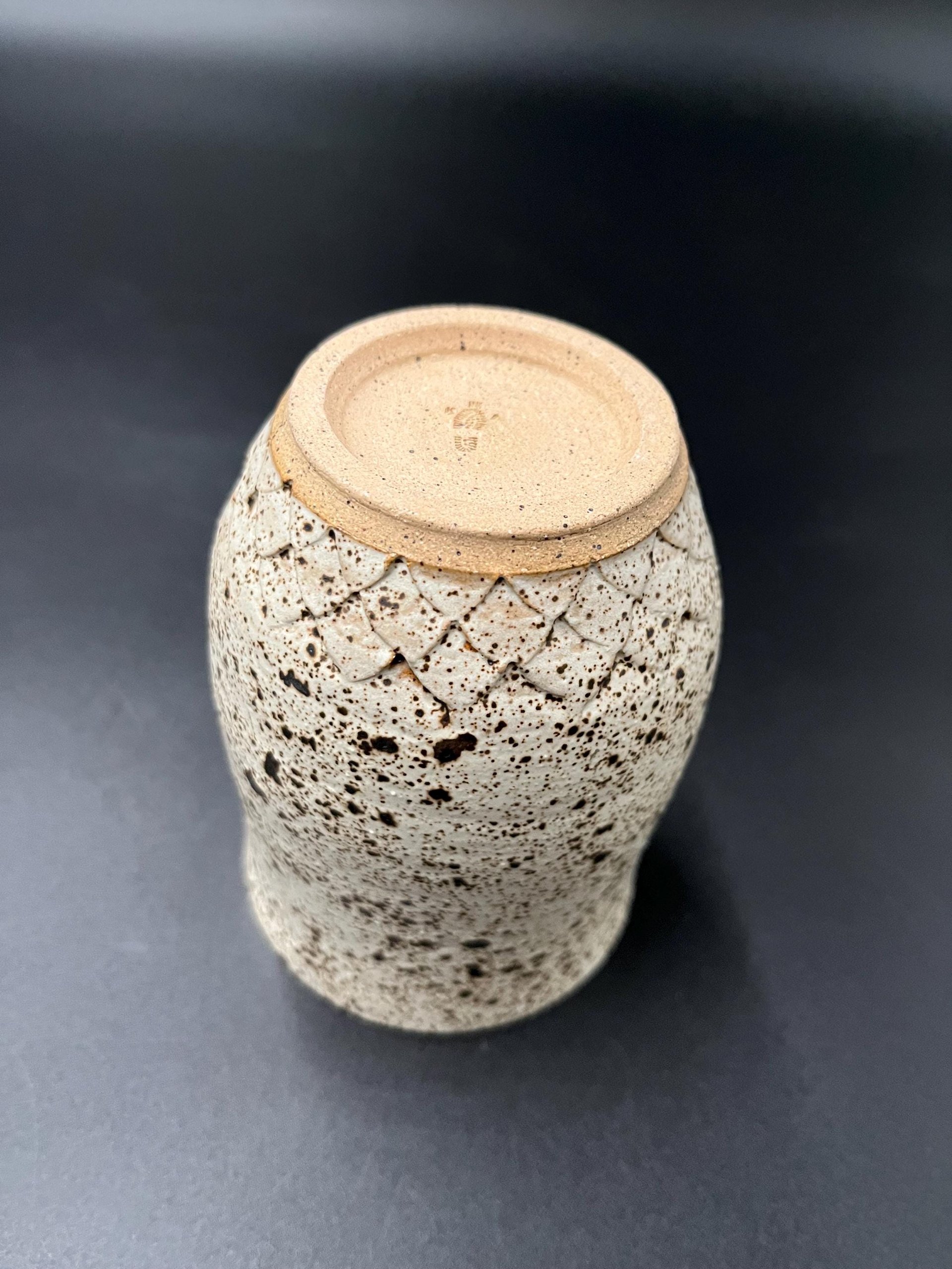 Handmade Carved Beige Speckled Ceramic Mug