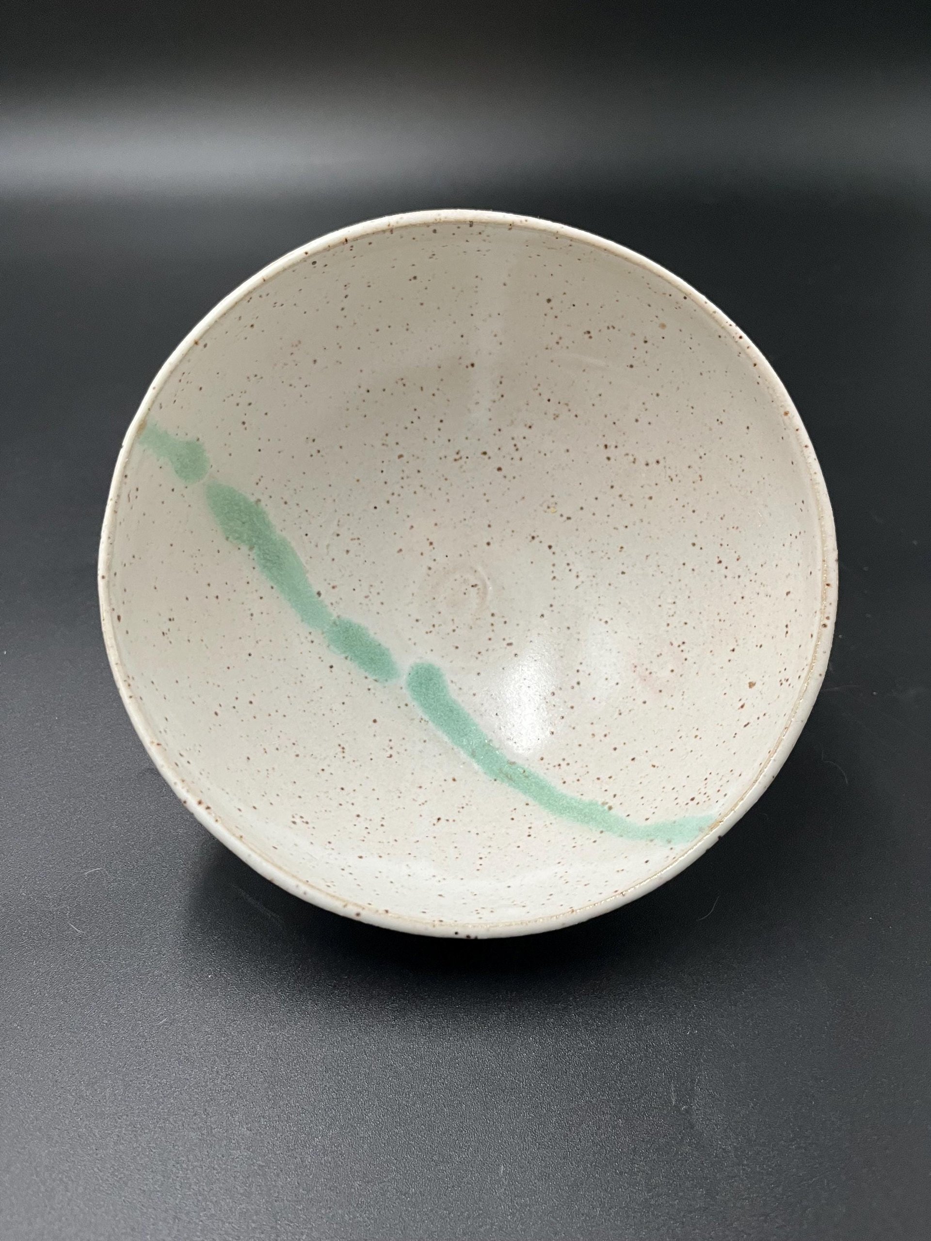 Handmade White and Green Speckled Ceramic Bowl