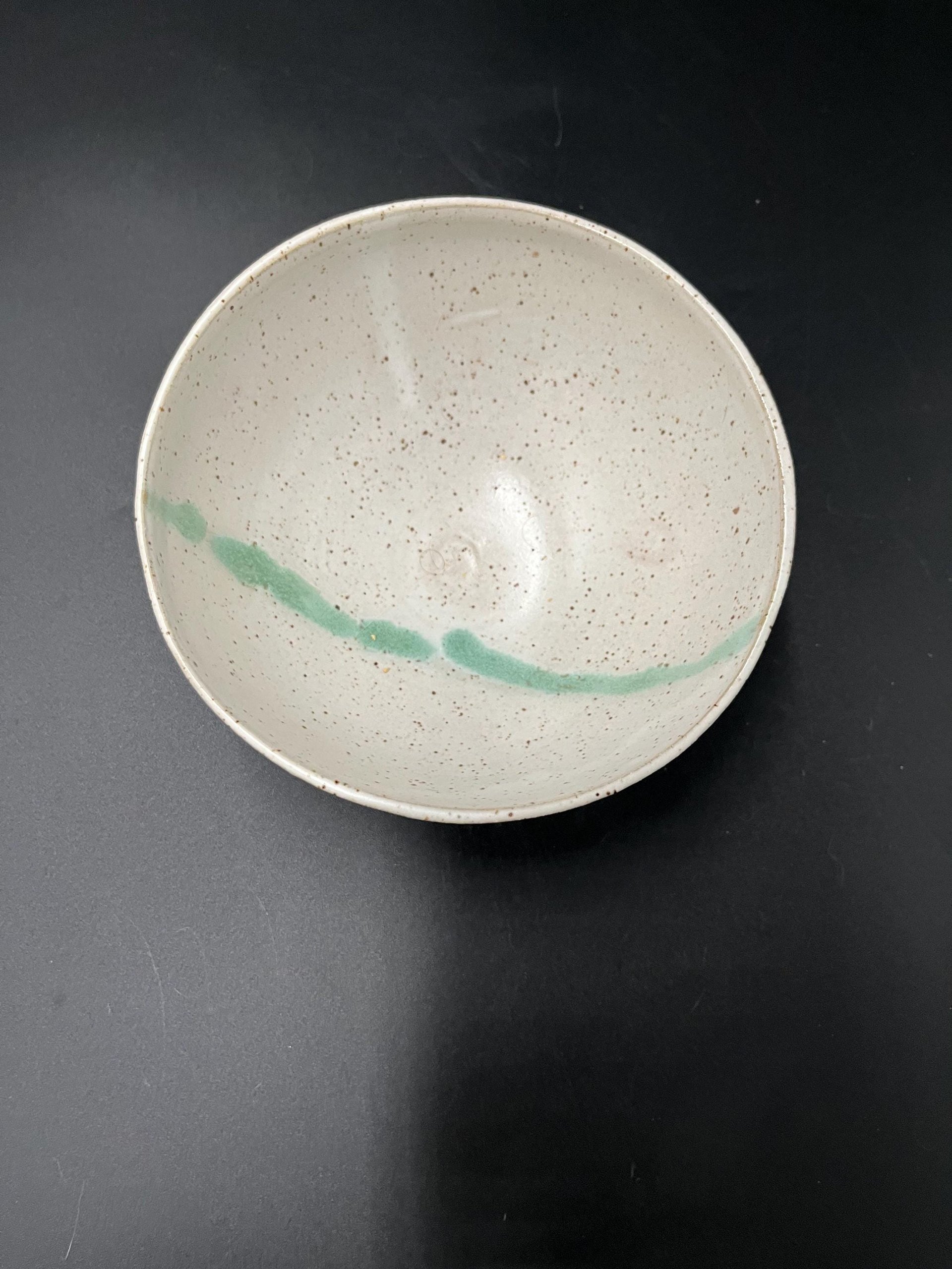 Handmade White and Green Speckled Ceramic Bowl