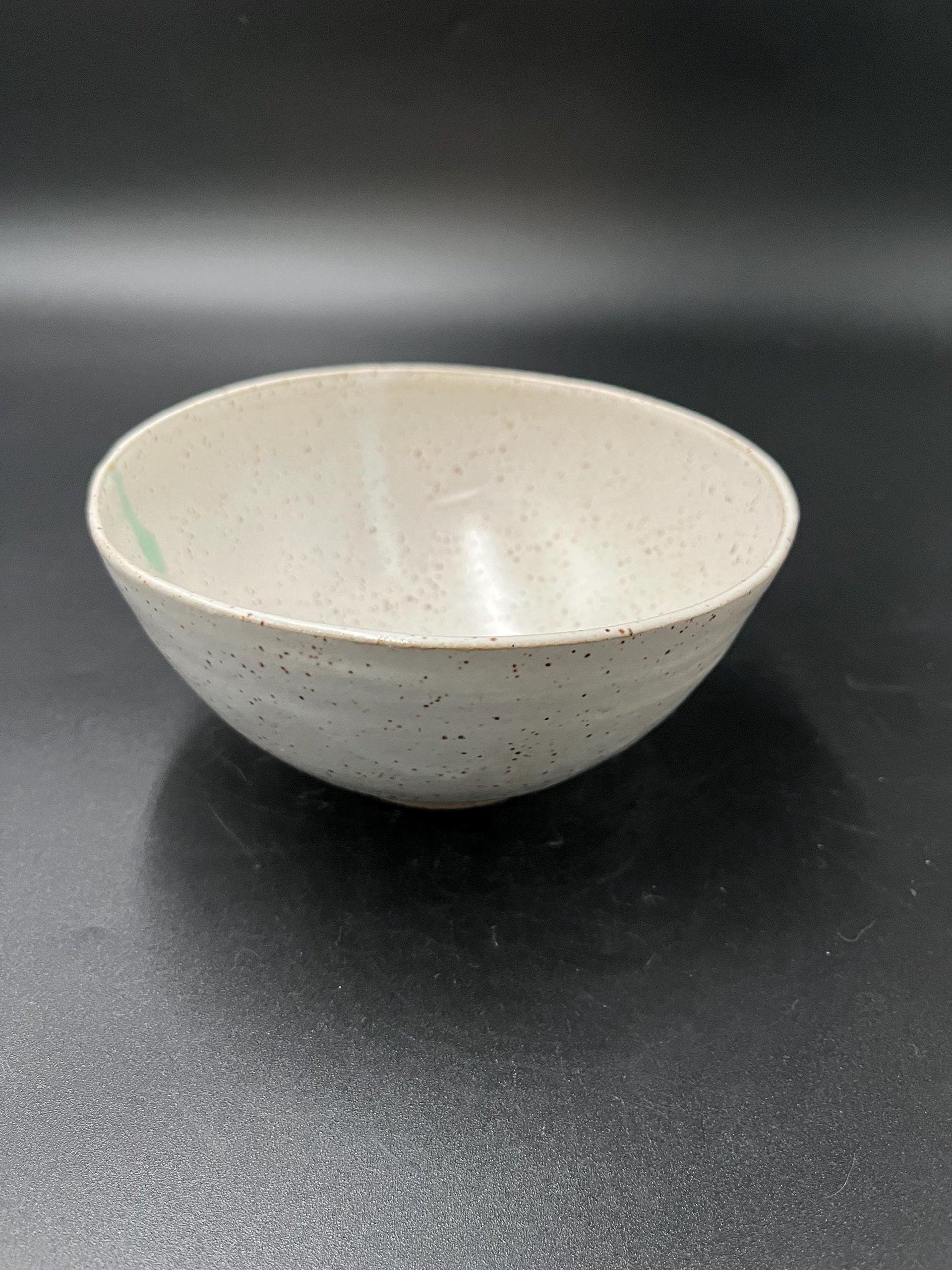 Handmade White and Green Speckled Ceramic Bowl