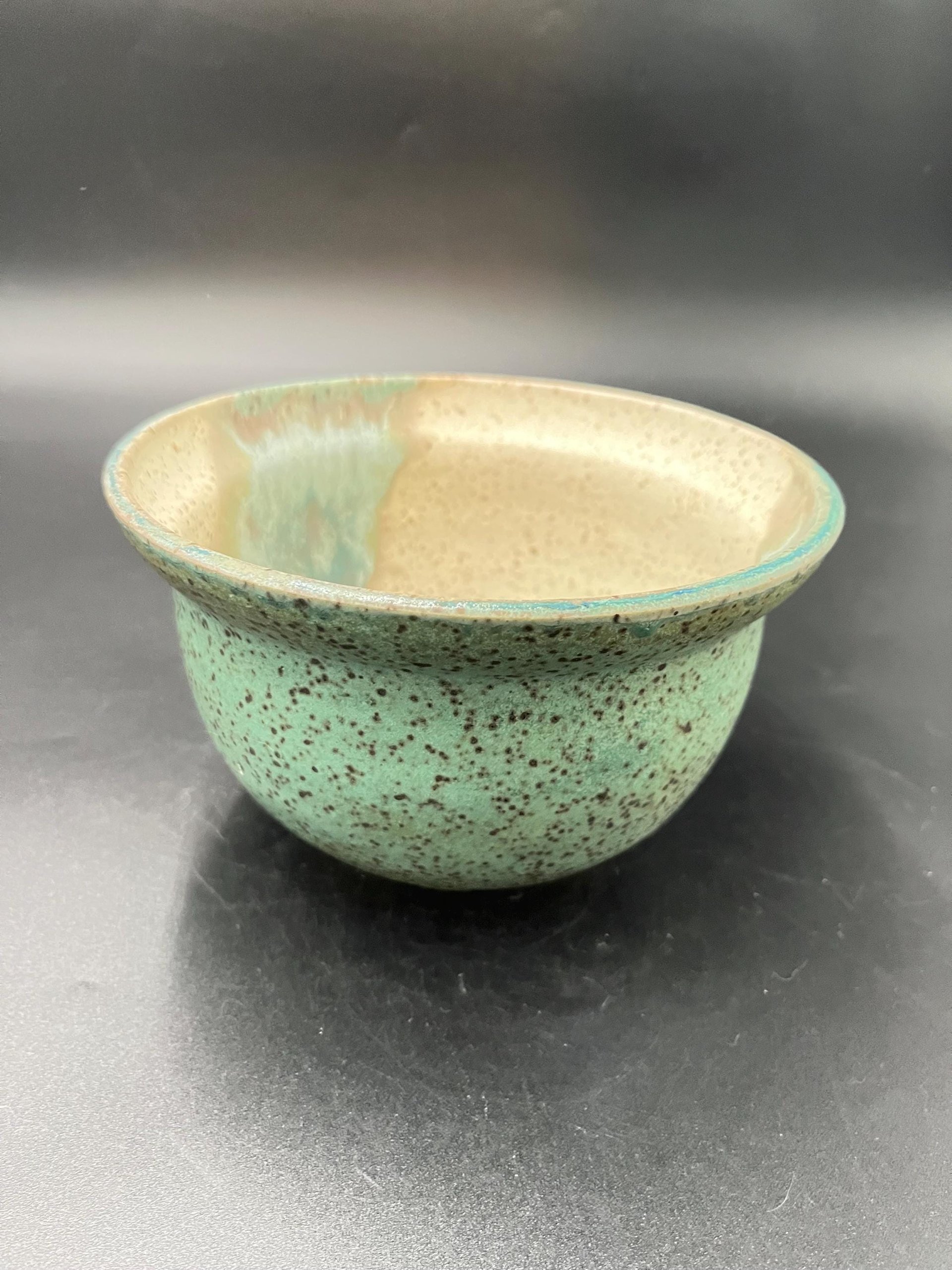 Handmade Green and White Speckled Ceramic Ramen Bowl