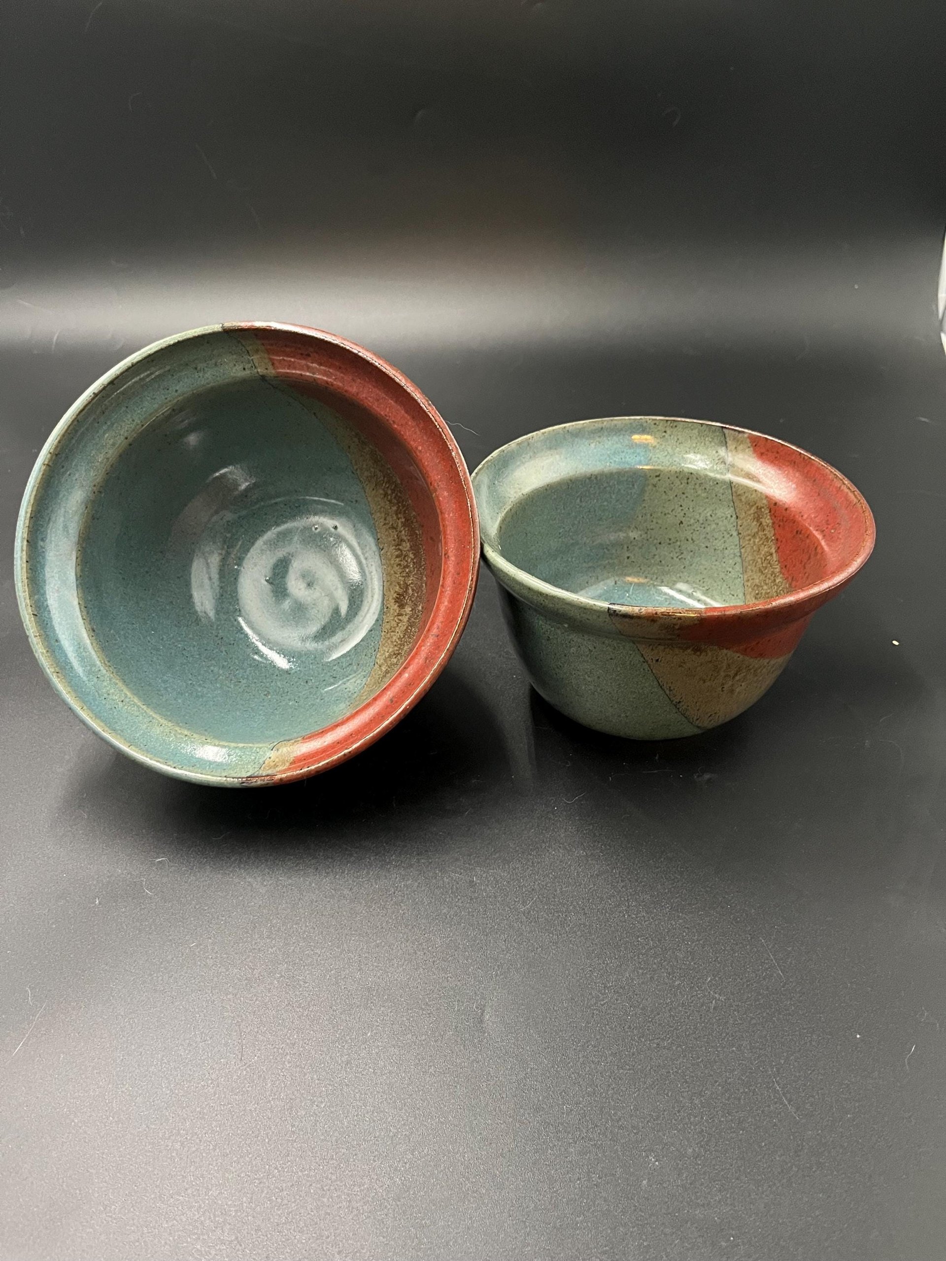 Handmade Earthy Blue-Green and Red Speckled Ceramic Stacking Bowl Set