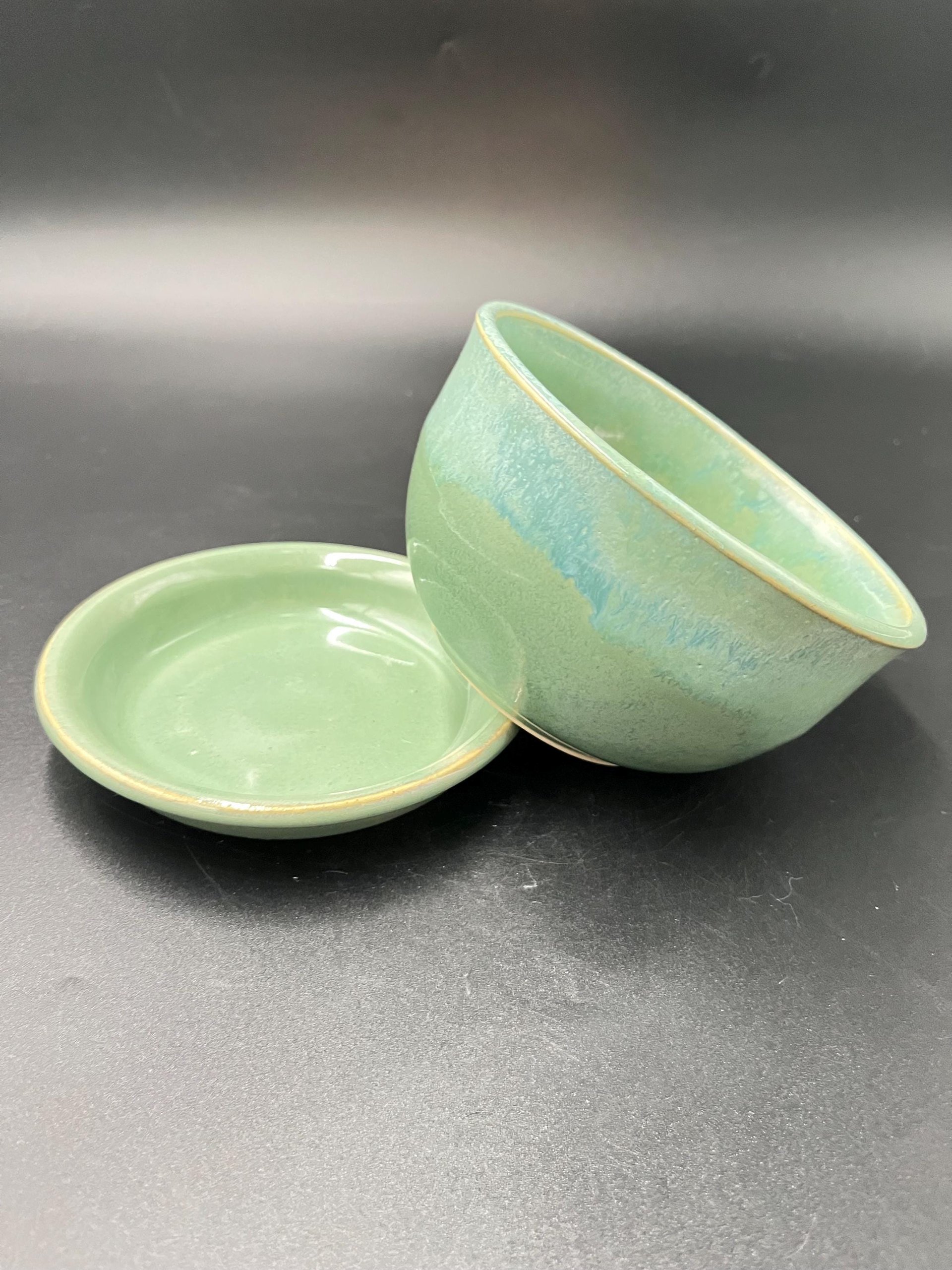 Handmade Agave Green Ceramic Bowl Set