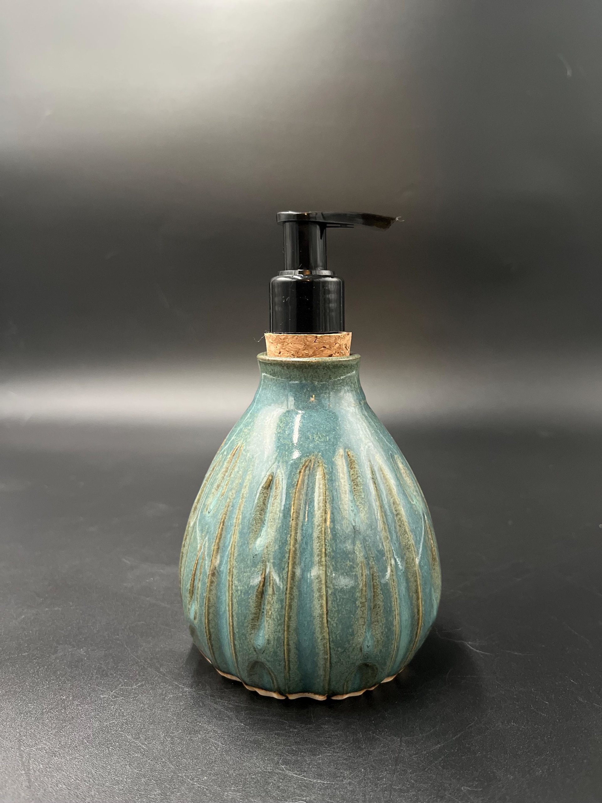 Handmade Ceramic Sea Green Carved Soap Dispenser
