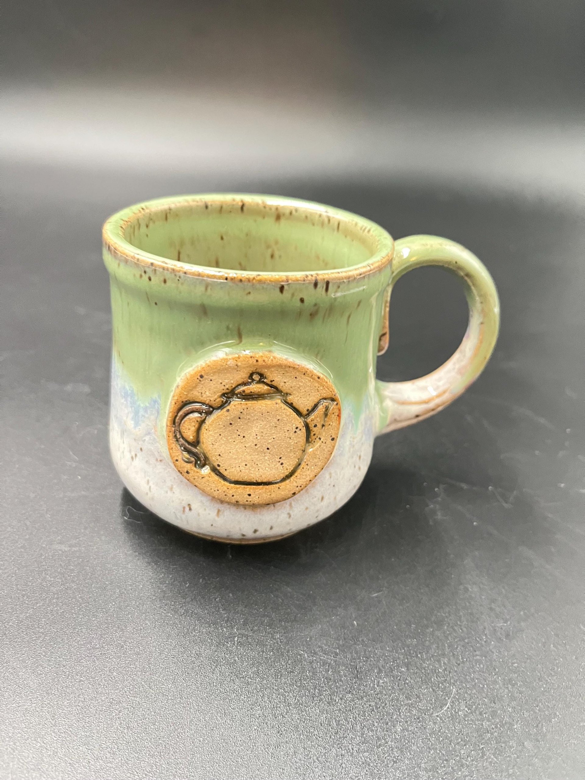 Handmade Green and White Teapot Ceramic Mug