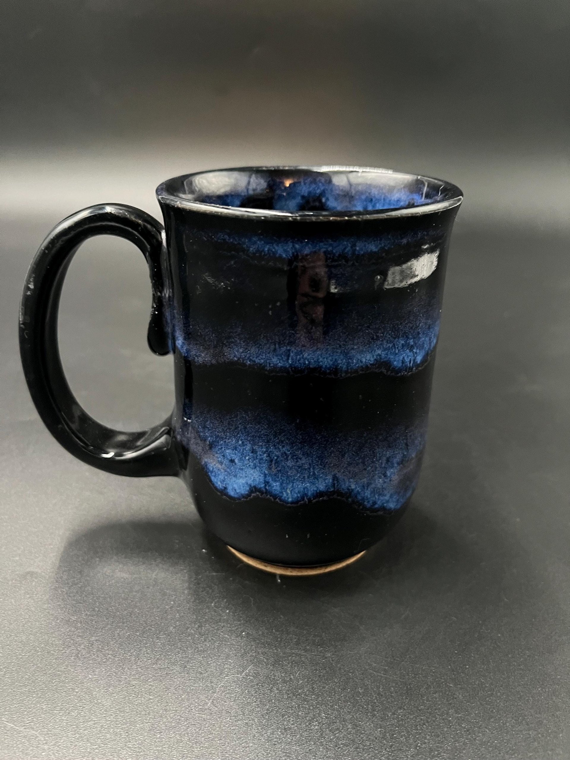 Handmade Black and Blue Ceramic “Huzzah” Mug