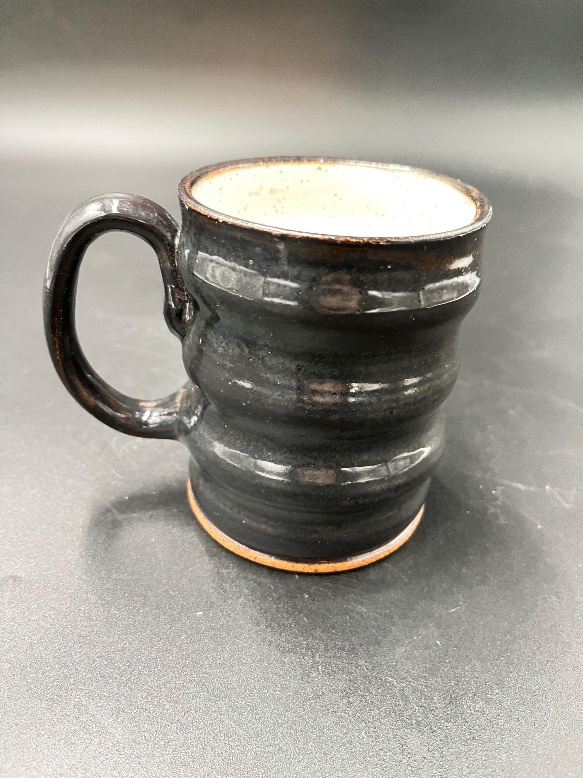 Handmade Carved Glittery Black and Copper Ceramic Mug