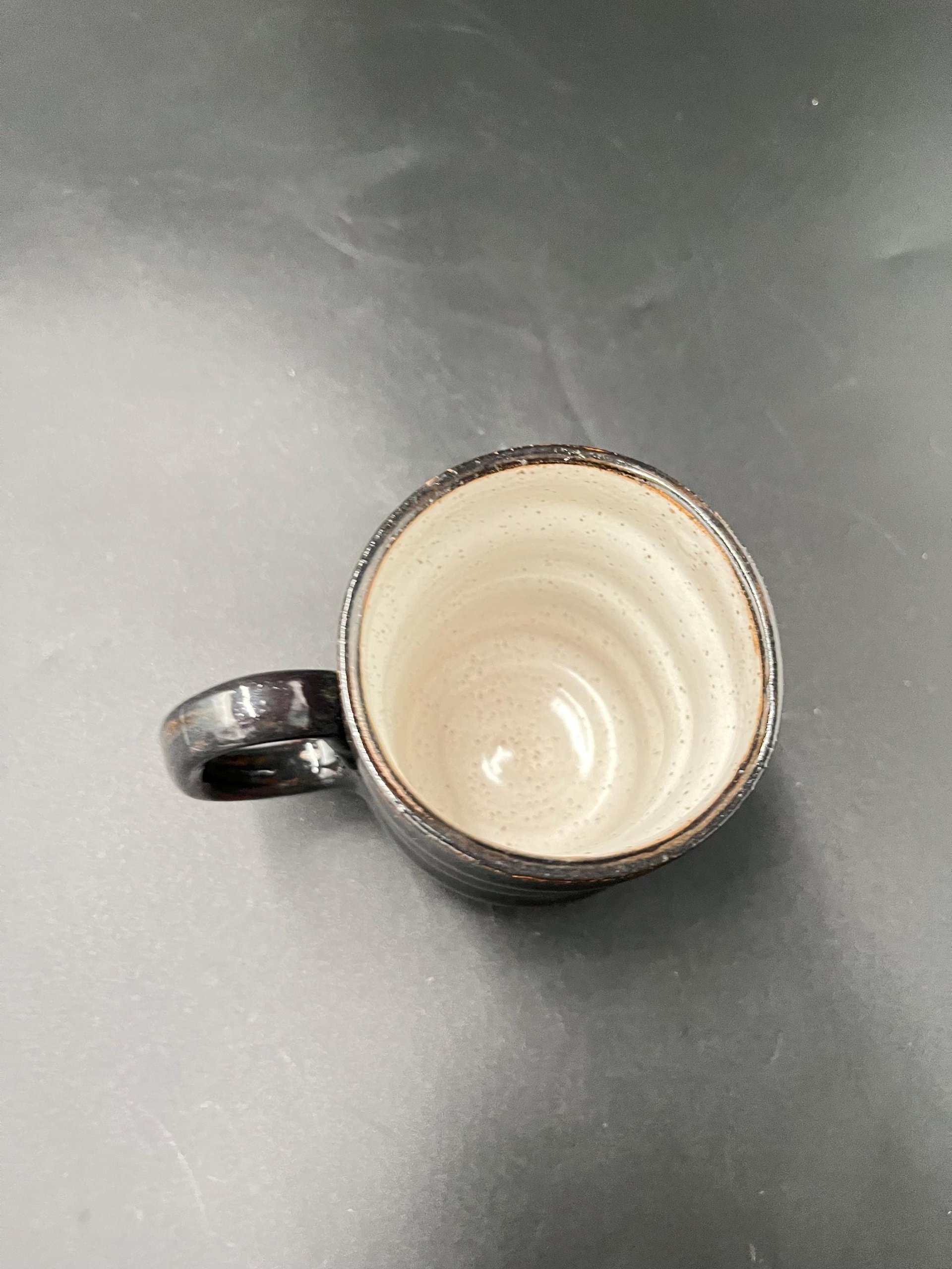 Handmade Carved Glittery Black and Copper Ceramic Mug