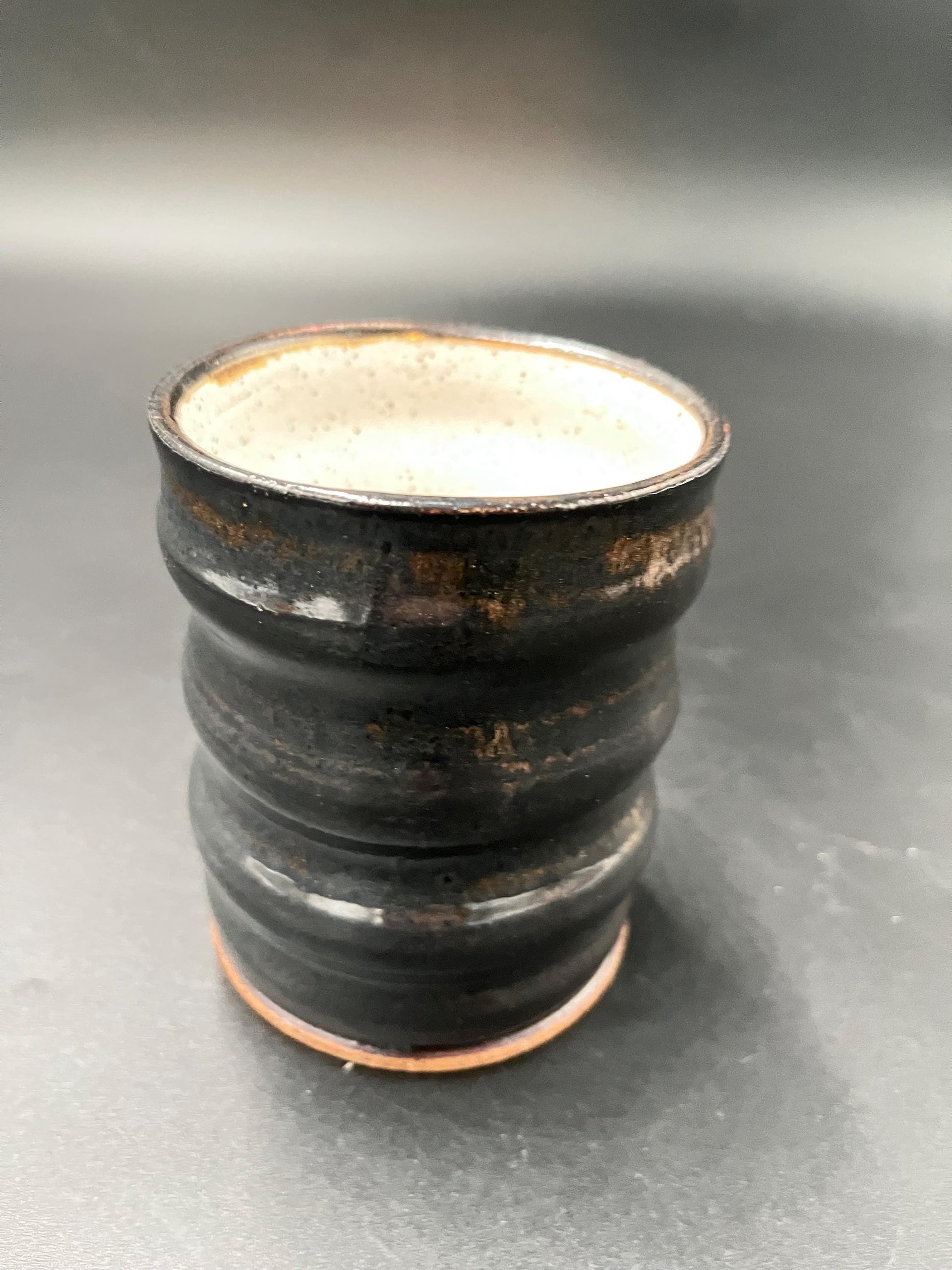 Handmade Carved Glittery Black and Copper Ceramic Mug