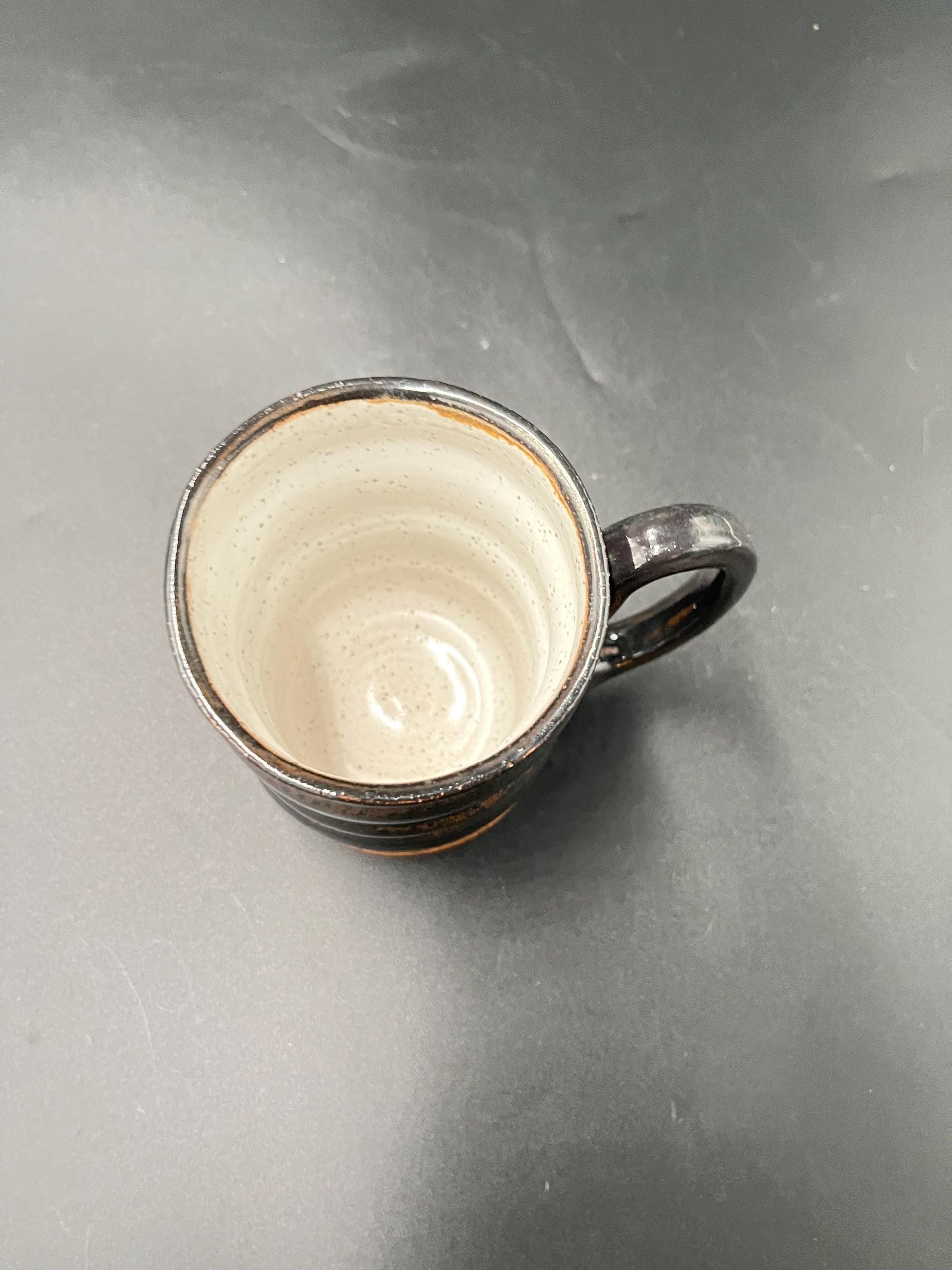 Handmade Carved Glittery Black and Copper Ceramic Mug