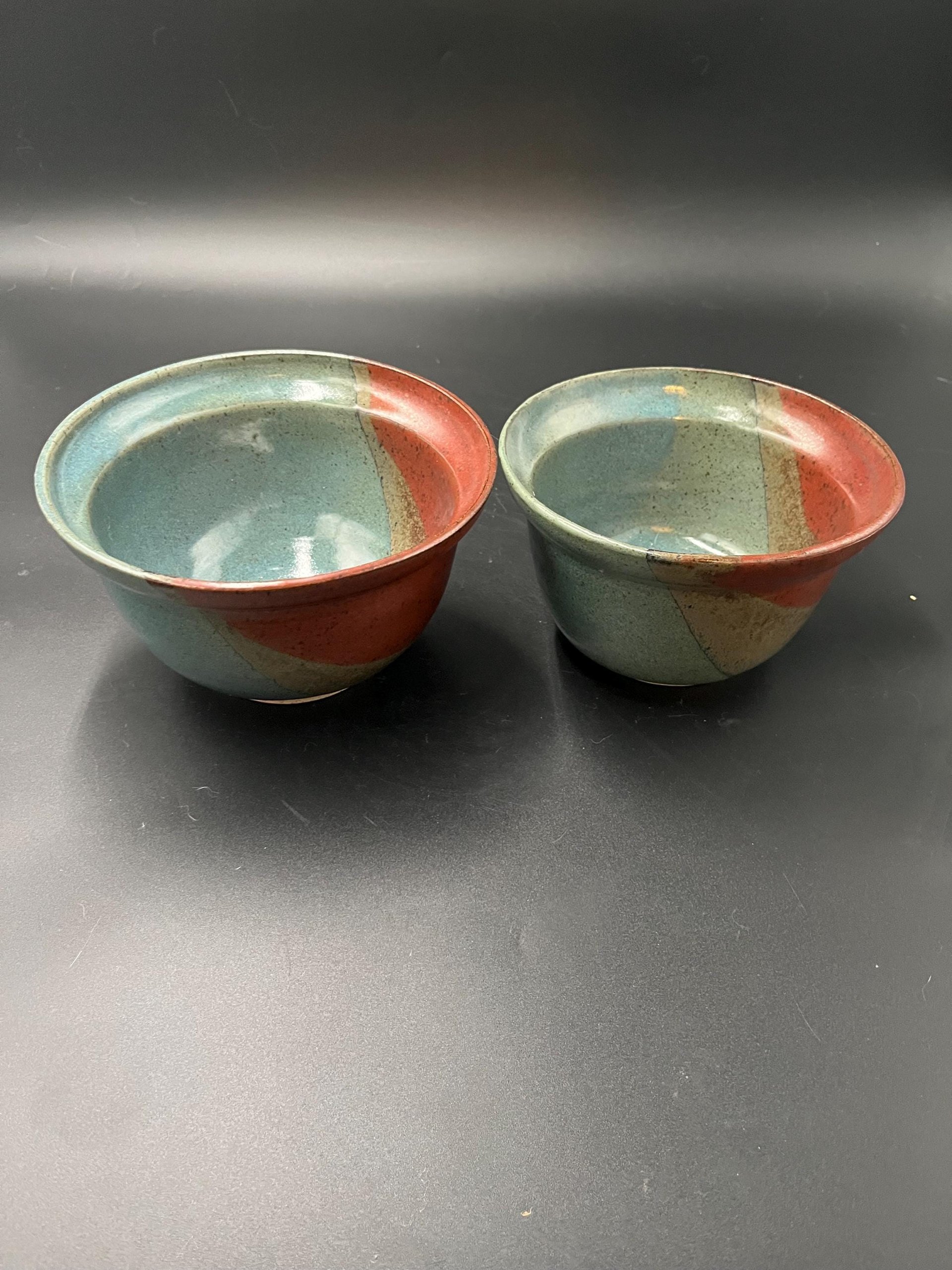Handmade Earthy Blue-Green and Red Speckled Ceramic Stacking Bowl Set