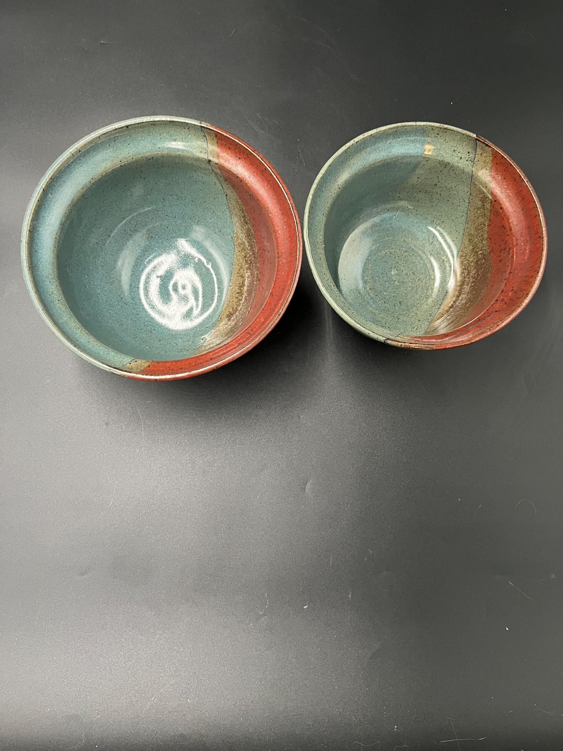 Handmade Earthy Blue-Green and Red Speckled Ceramic Stacking Bowl Set