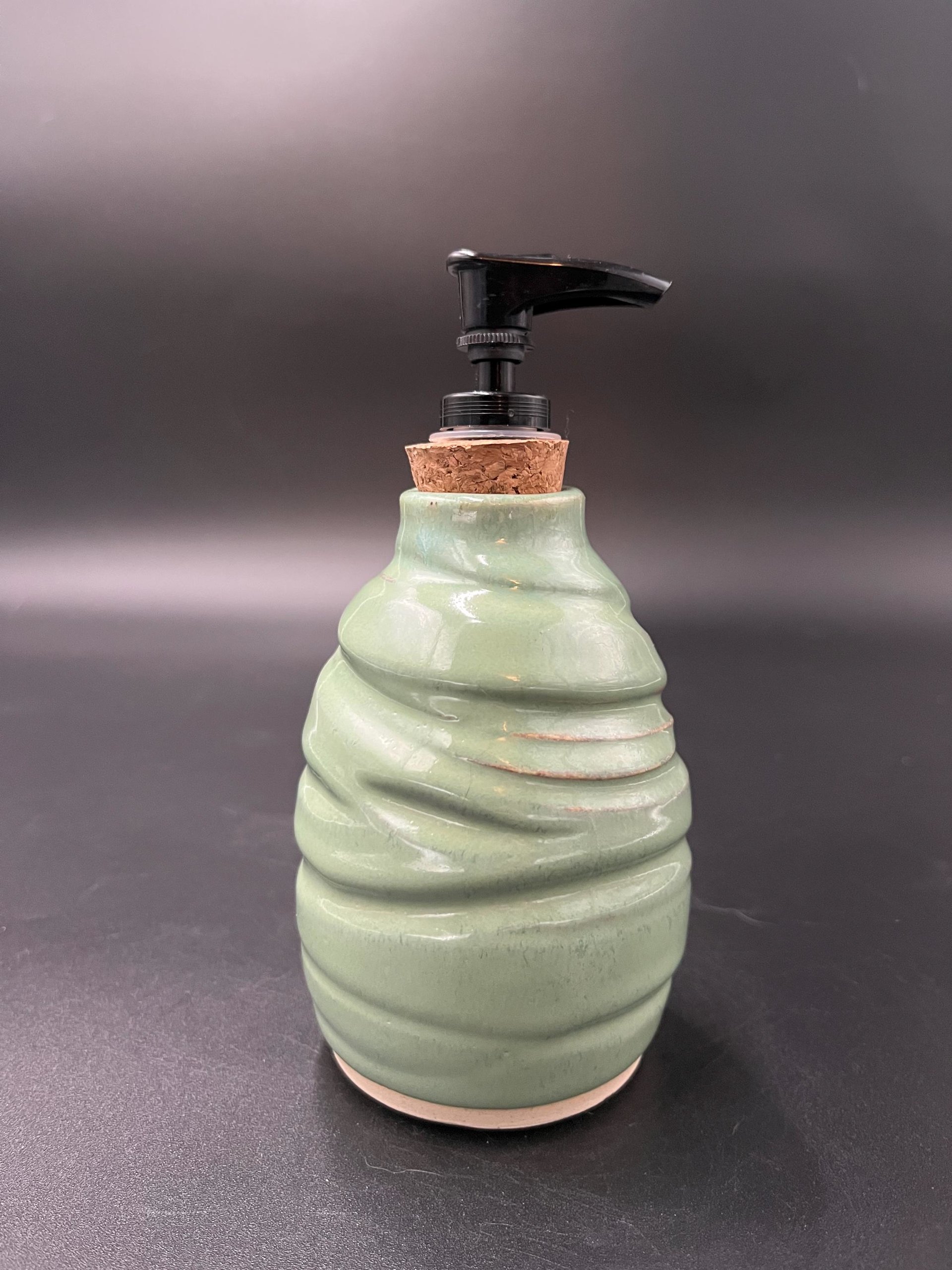 Handmade Ceramic Agave Green Carved Soap Dispenser