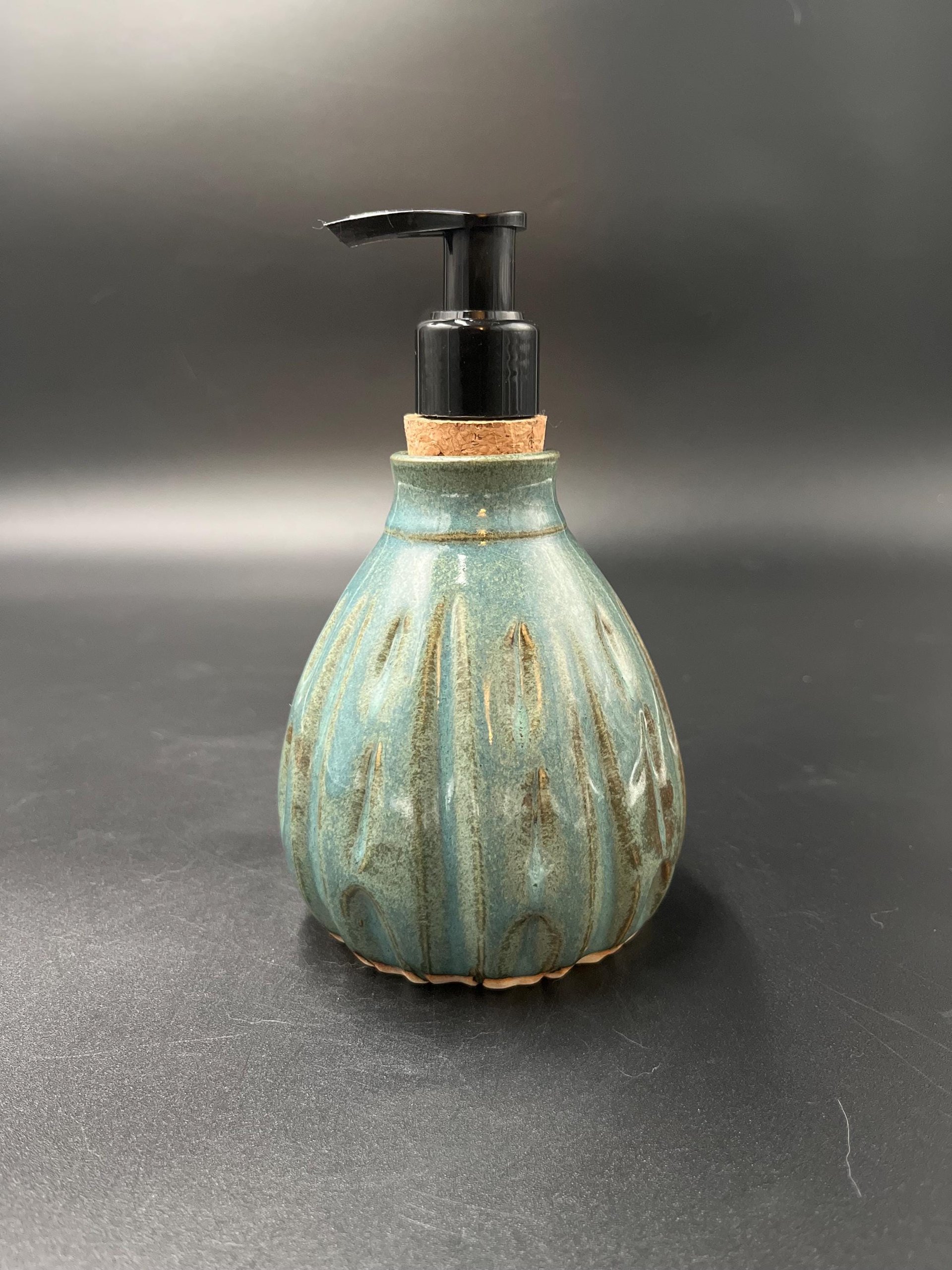 Handmade Ceramic Sea Green Carved Soap Dispenser