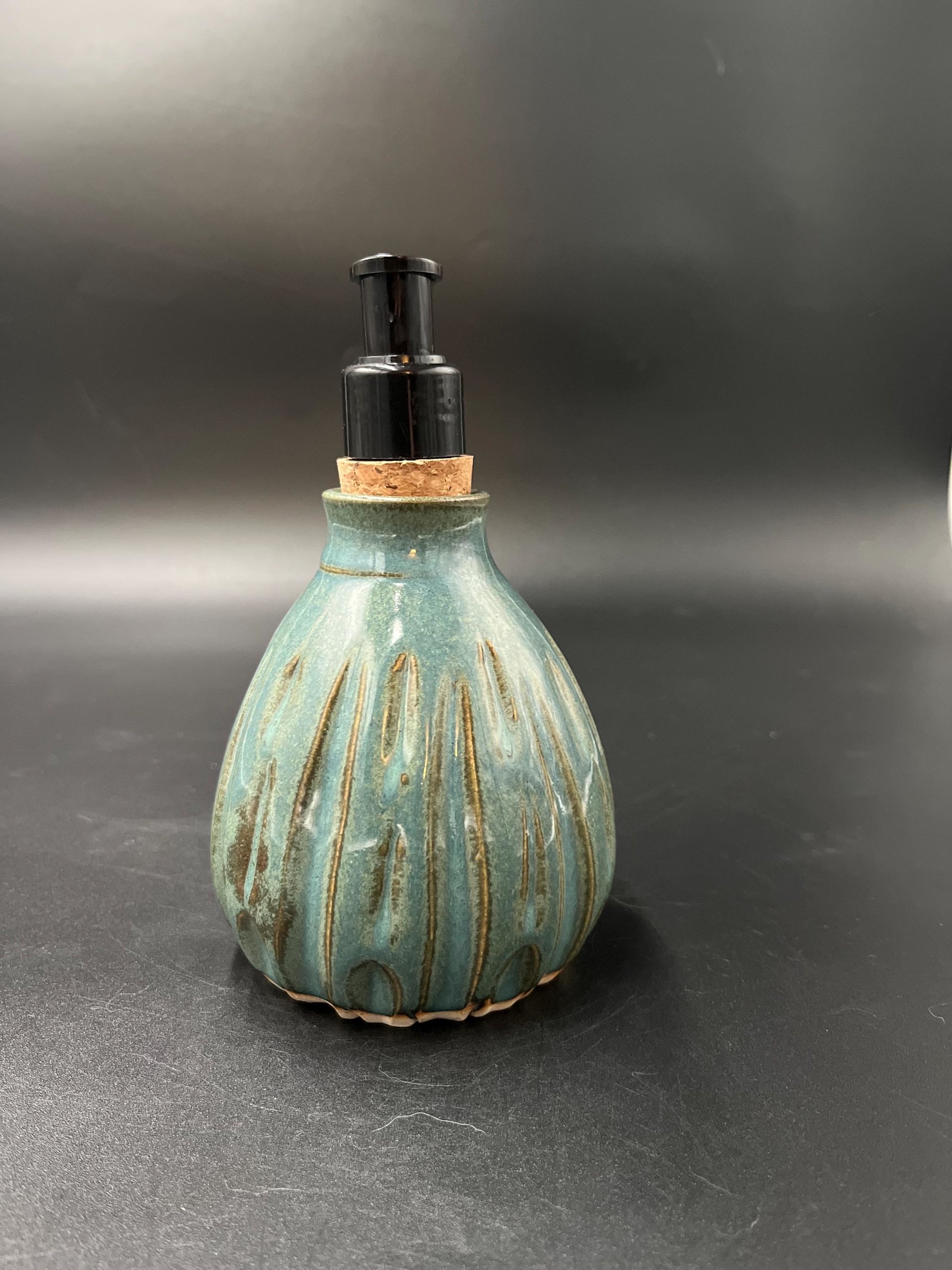 Handmade Ceramic Sea Green Carved Soap Dispenser