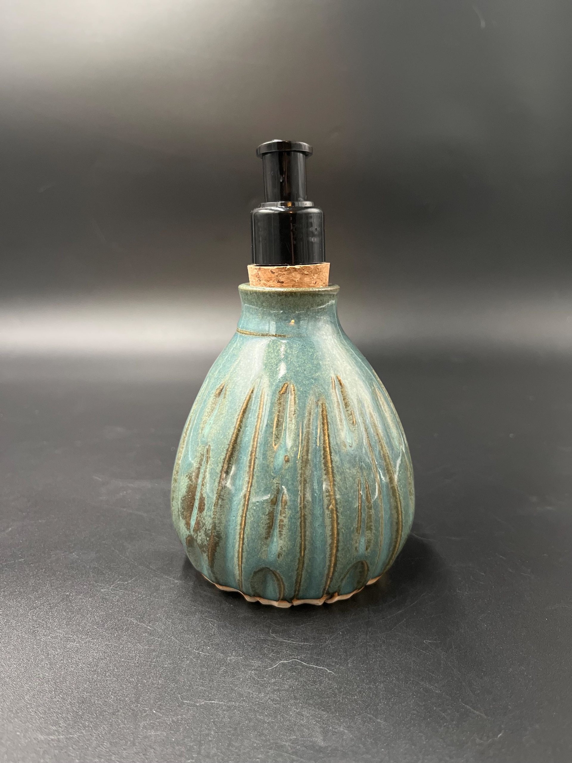 Handmade Ceramic Sea Green Carved Soap Dispenser