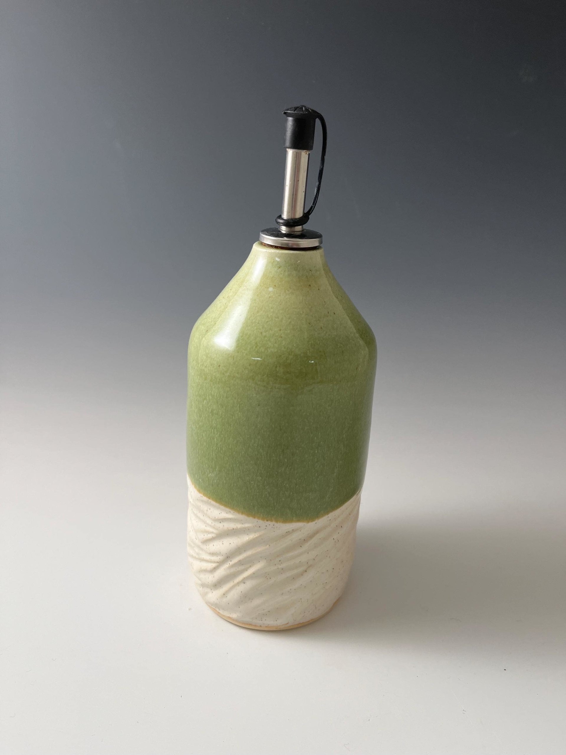 Handmade Ceramic Oil or Vinegar Dispenser - spearmint green