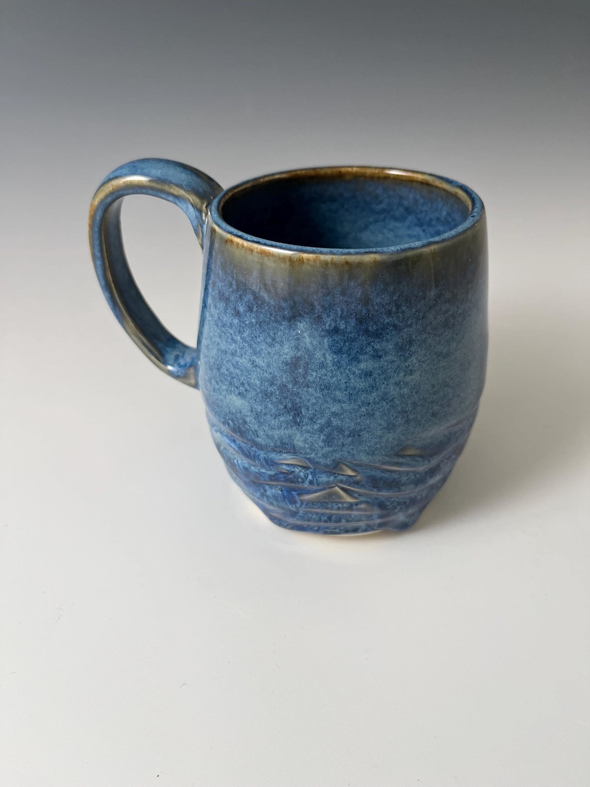 Handmade Ceramic Blue Carved Mug