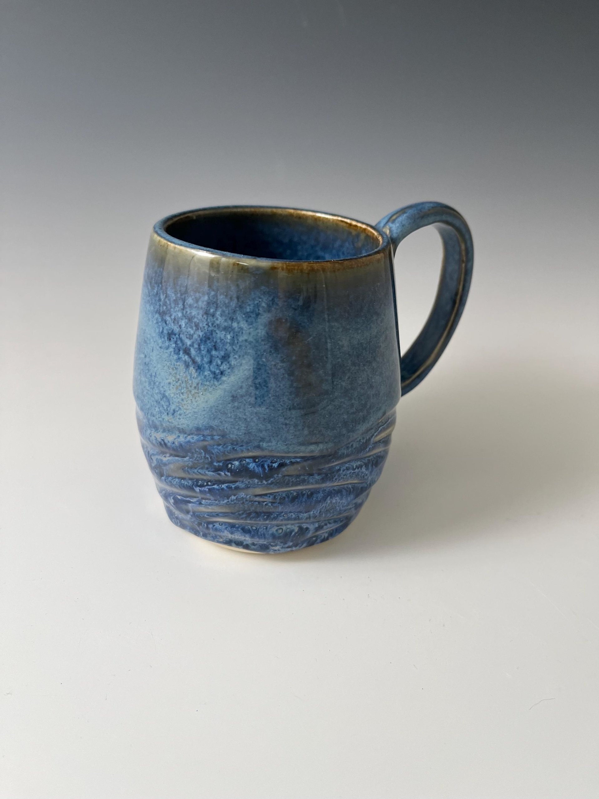 Handmade Ceramic Blue Carved Mug
