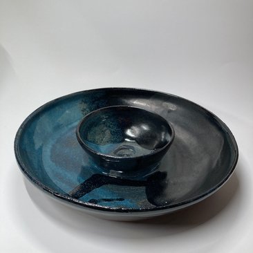 Handmade ceramic chip and dip bowl