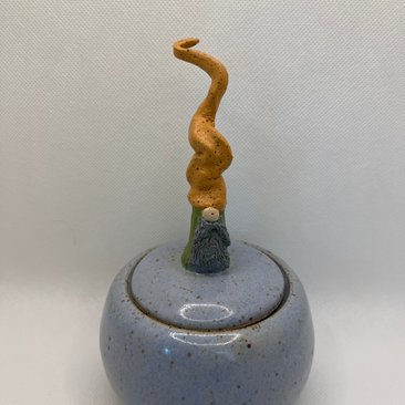 Handmade Blue Gnome Lidded Jar