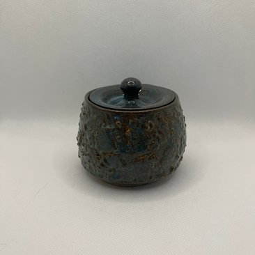 Blue Carved Ceramic Lidded Jar