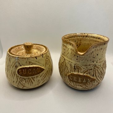 Carved Yellow Cream and Sugar Set